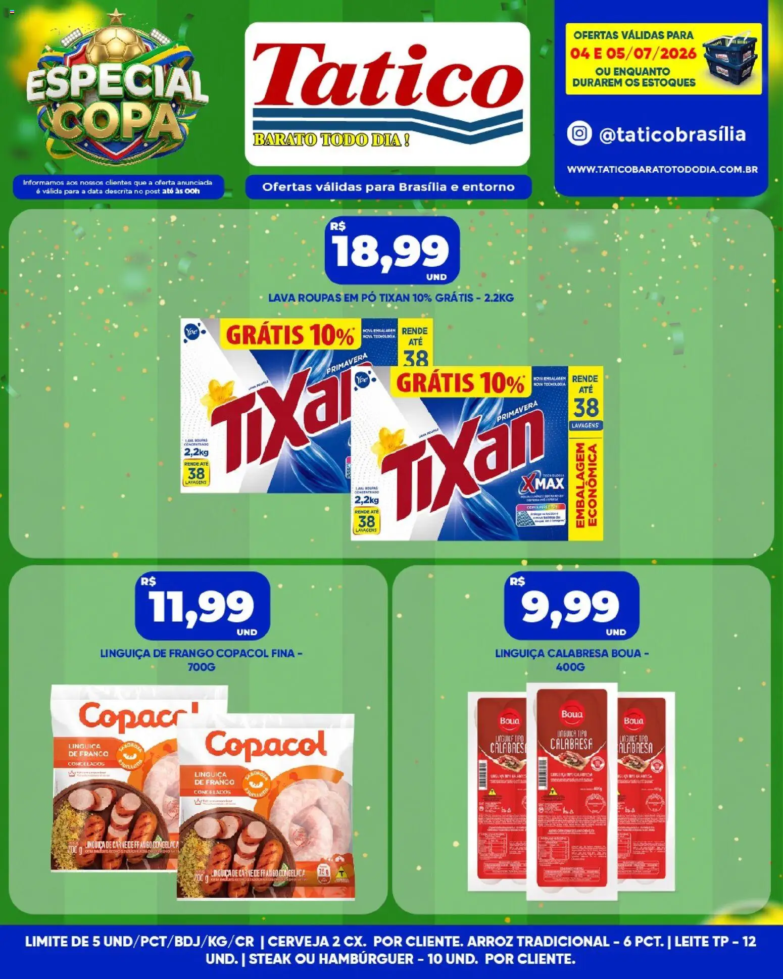 Tatico Folheto - válido de 04/07/2026 | Página: 9 | Produtos: Linguiça, Leite, Cerveja, Frango