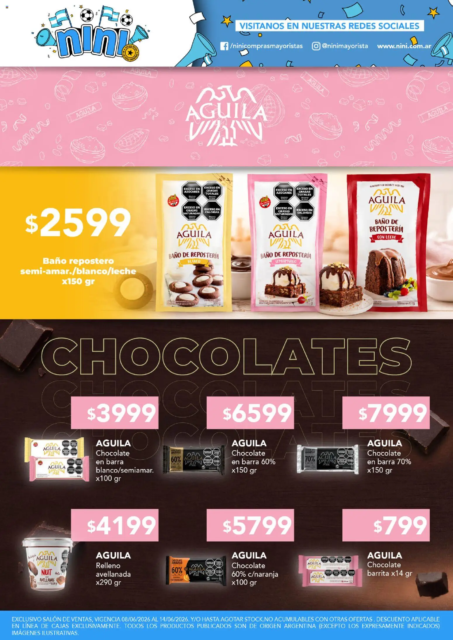 NINI Mayorista Chocolates │ válido desde el 08.06.2026 | Página: 1 | Productos: Baño, Leche, Chocolate