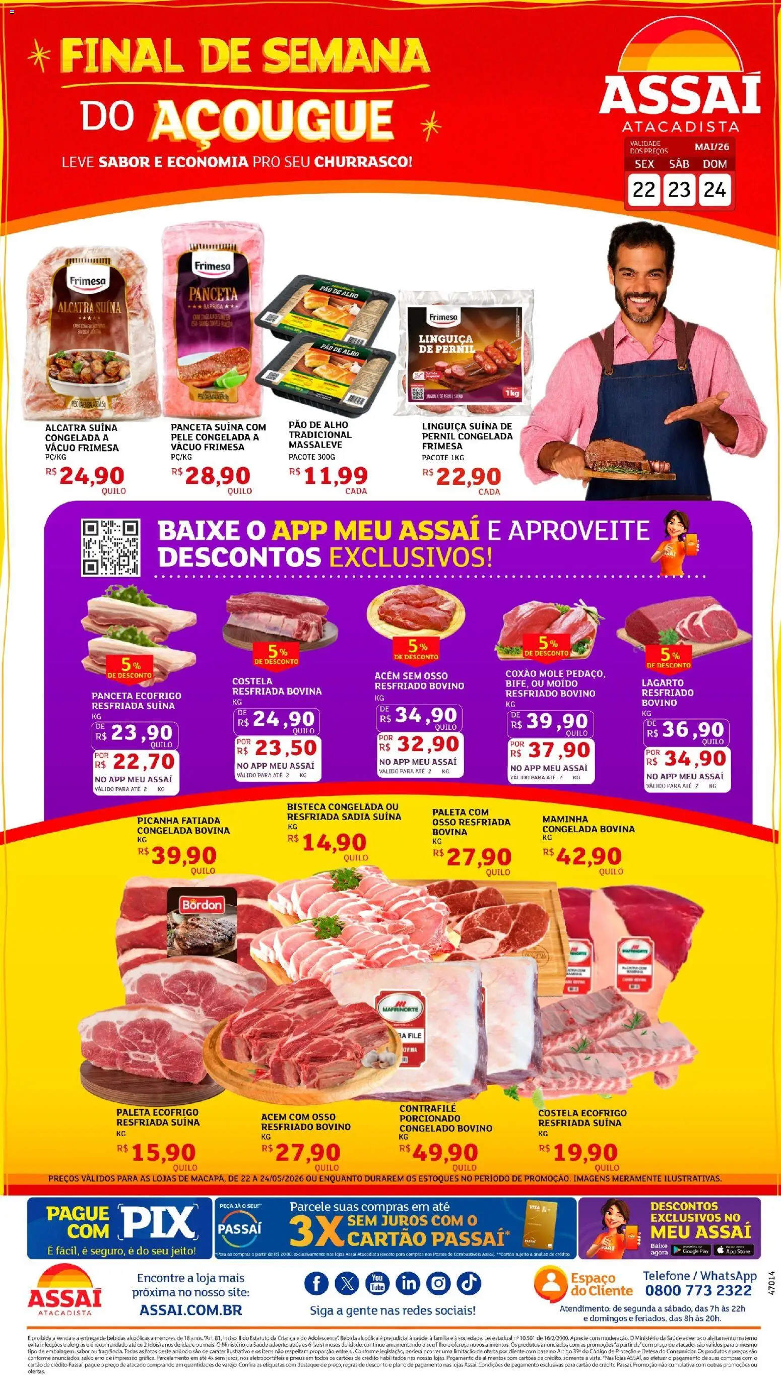 Assaí Atacadista Folheto - válido de 22.05.2026 | Página: 1 | Produtos: Alho, Alcatra, Base, Telefone
