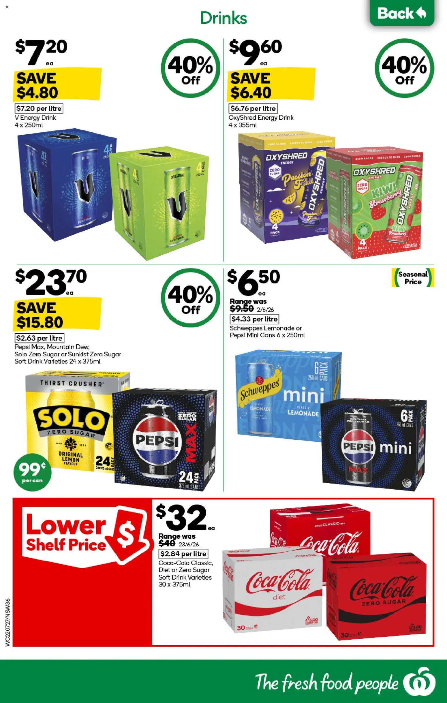Woolworths catalogue - valid from 22/07/2026 | Page: 36 | Products: Shelf, Energy drink, Coca Cola, Sugar