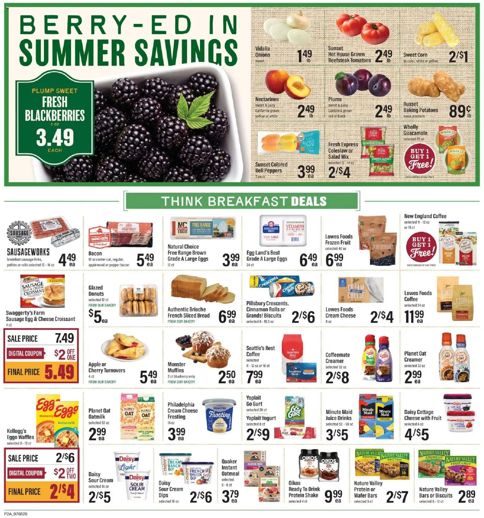 Lowes Foods Weekly Ad - valid from 07/08/2026 | Page: 2 | Products: Bakery, Corn, Bread, Cottage cheese