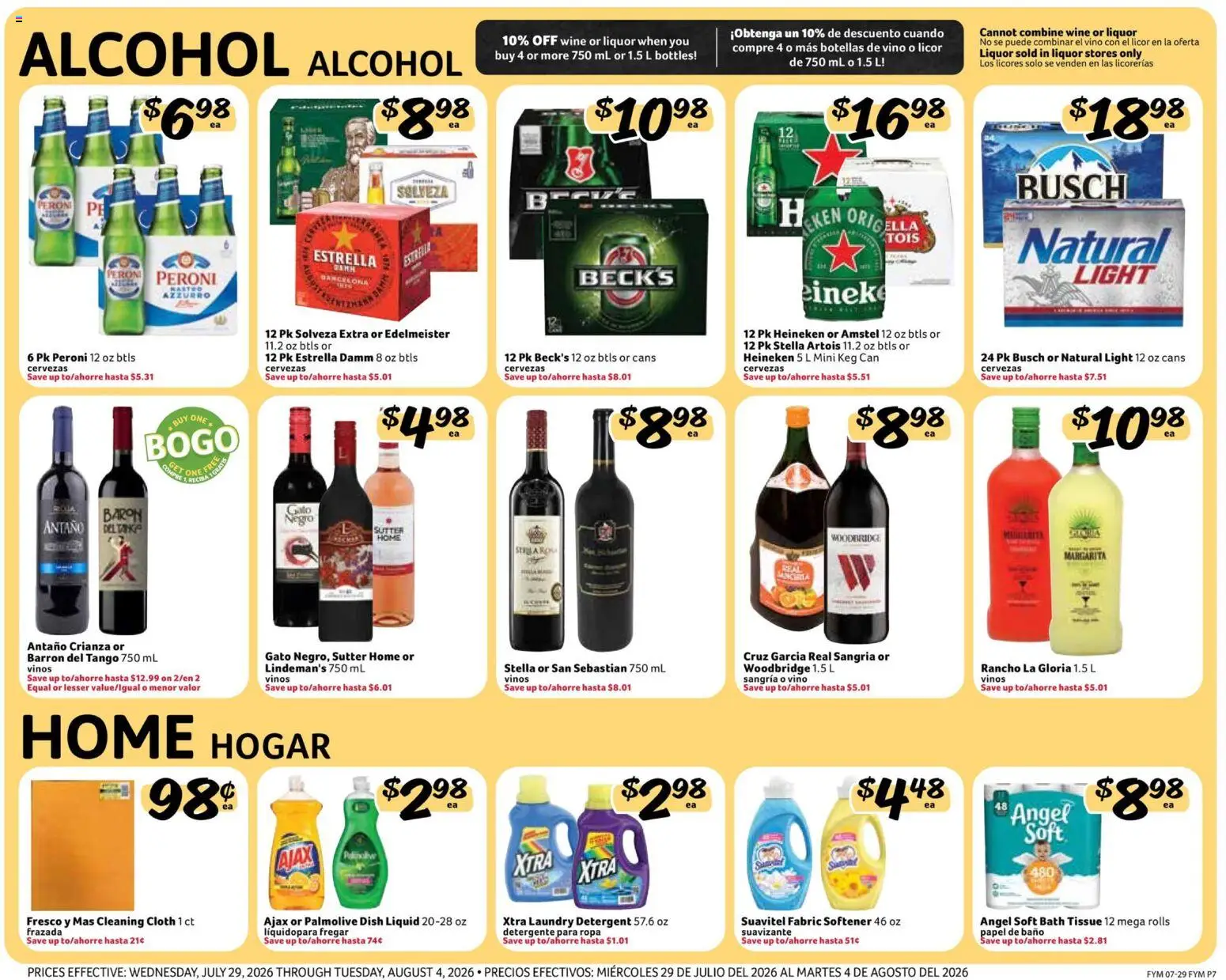 Fresco y Más Weekly Ad - valid from 07/29/2026 | Page: 7 | Products: Bath, Wine, Fabric softener, Detergent
