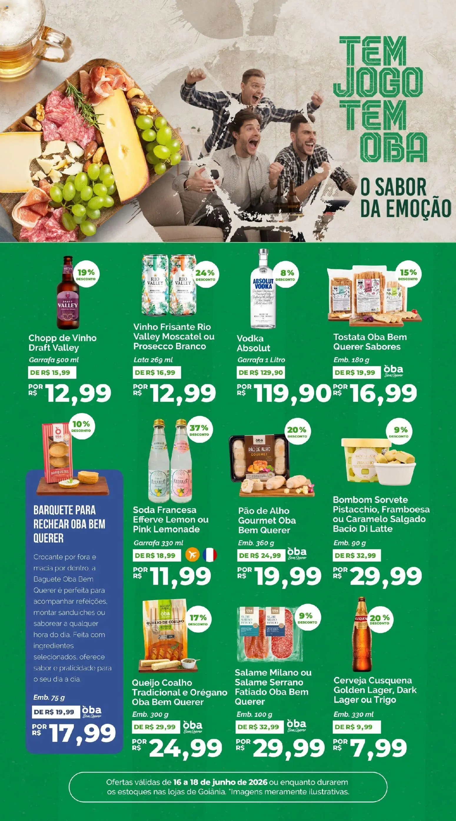 Oba Hortifruti Folheto - válido de 16.06.2026 | Página: 3 | Produtos: Pao de alho, Cerveja, Queijo coalho, Soda