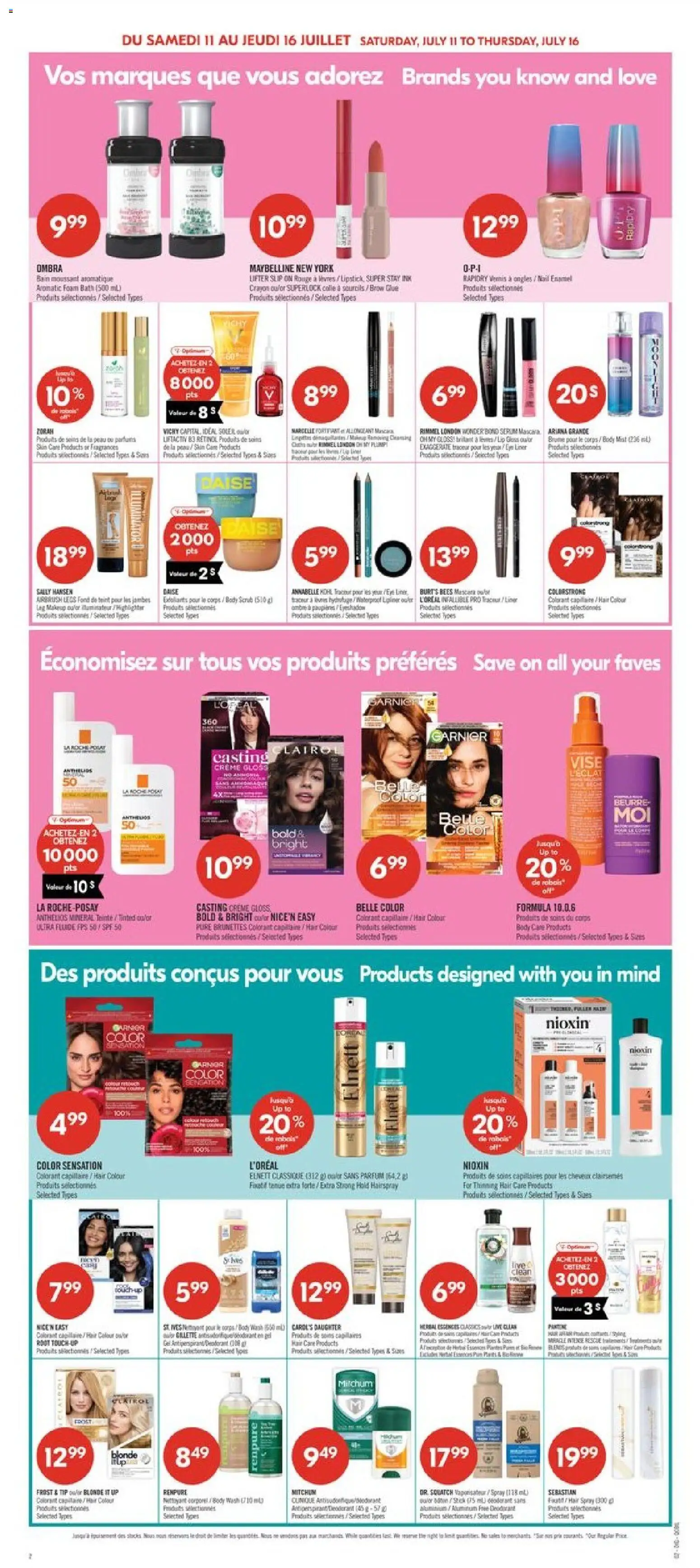 Pharmaprix flyer valid from Jul 11, 2026 | Page: 13 | Products: Highlighter, Mascara, Hair spray, Bath