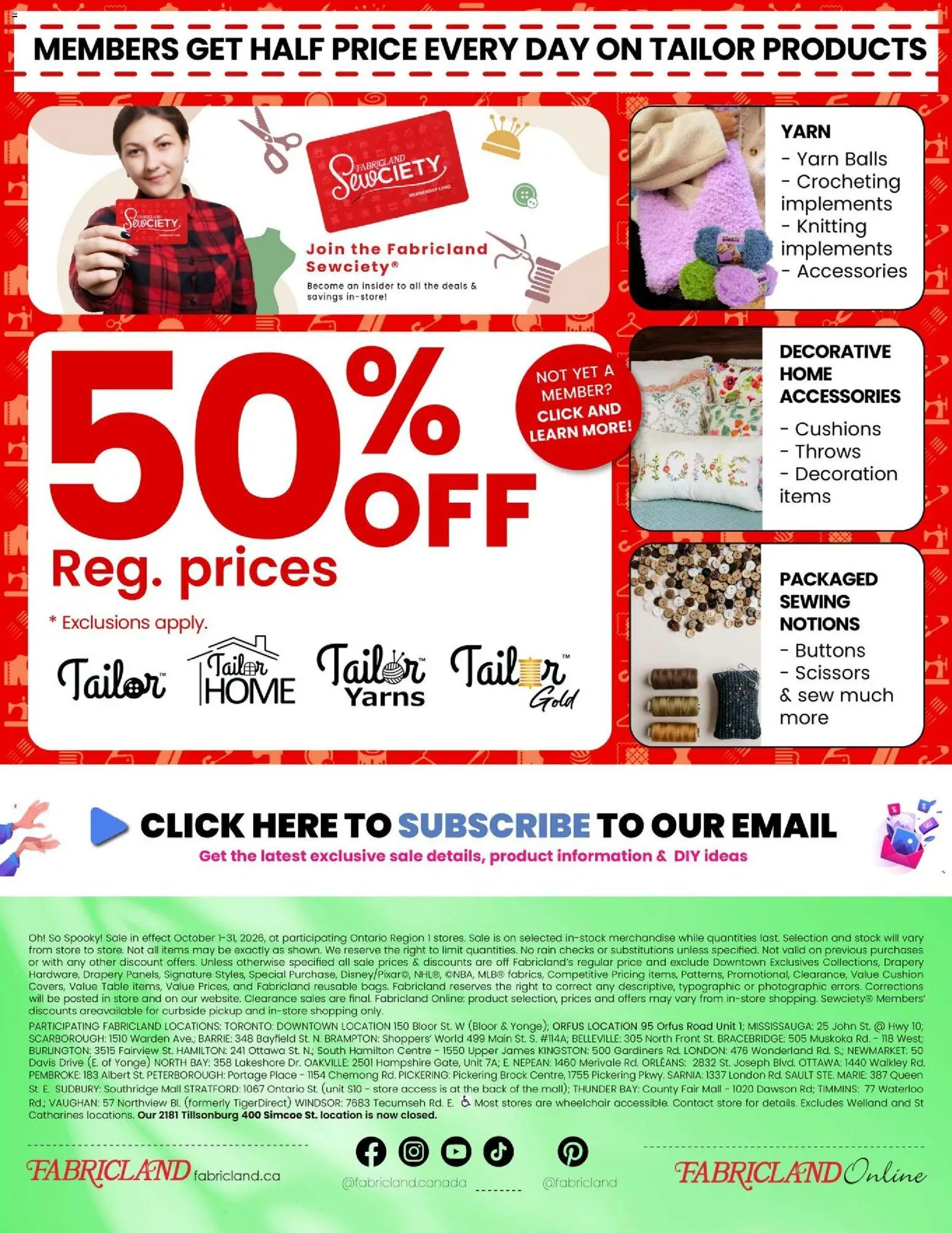 Fabricland flyer valid from Oct 1, 2026 | Page: 16 | Products: Table, Decoration