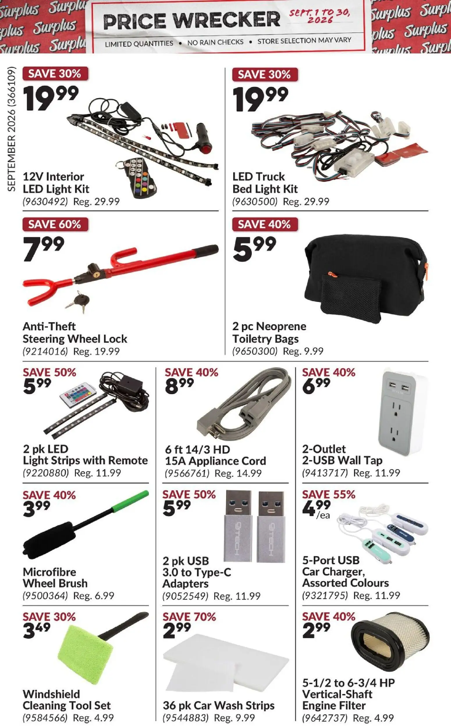 Princess Auto flyer valid from Sep 1, 2026 | Page: 17 | Products: LED light, Brush, Strips, Bed