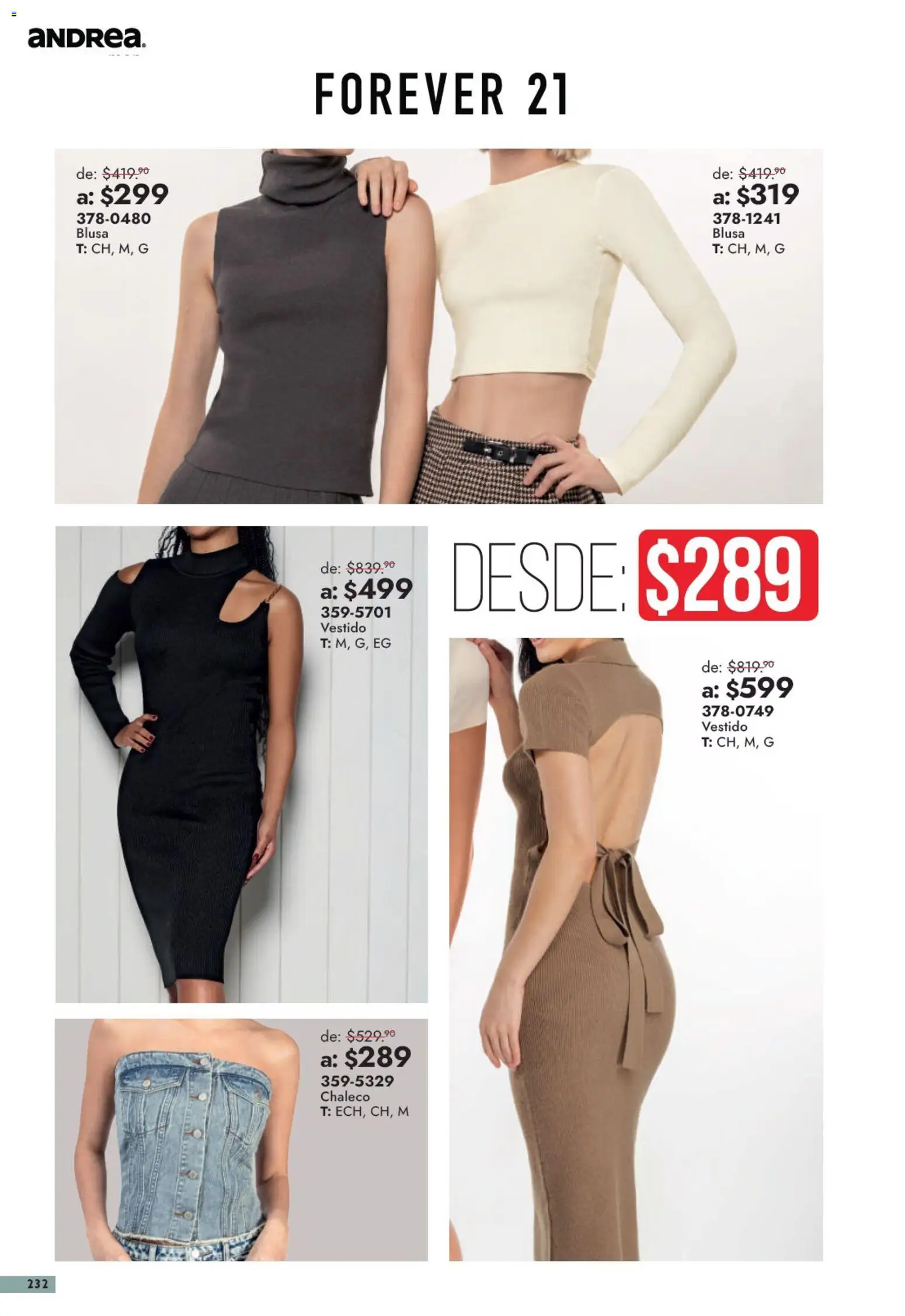 Nuevas ofertas de Andrea válidas en toda la República Mexicana desde el 13/09/2026. ¡Encuentra las mejores ofertas en Andrea catálogo Outlet! | Página: 232 | Productos: Blusa, Chaleco, Vestido