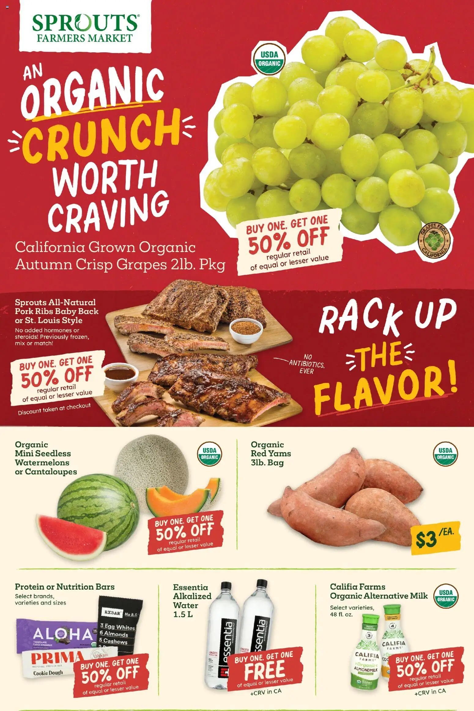 Sprouts Weekly Ad - valid from 09/02/2026 | Page: 2 | Products: Cantaloupes, Pork ribs, Dough, Bag