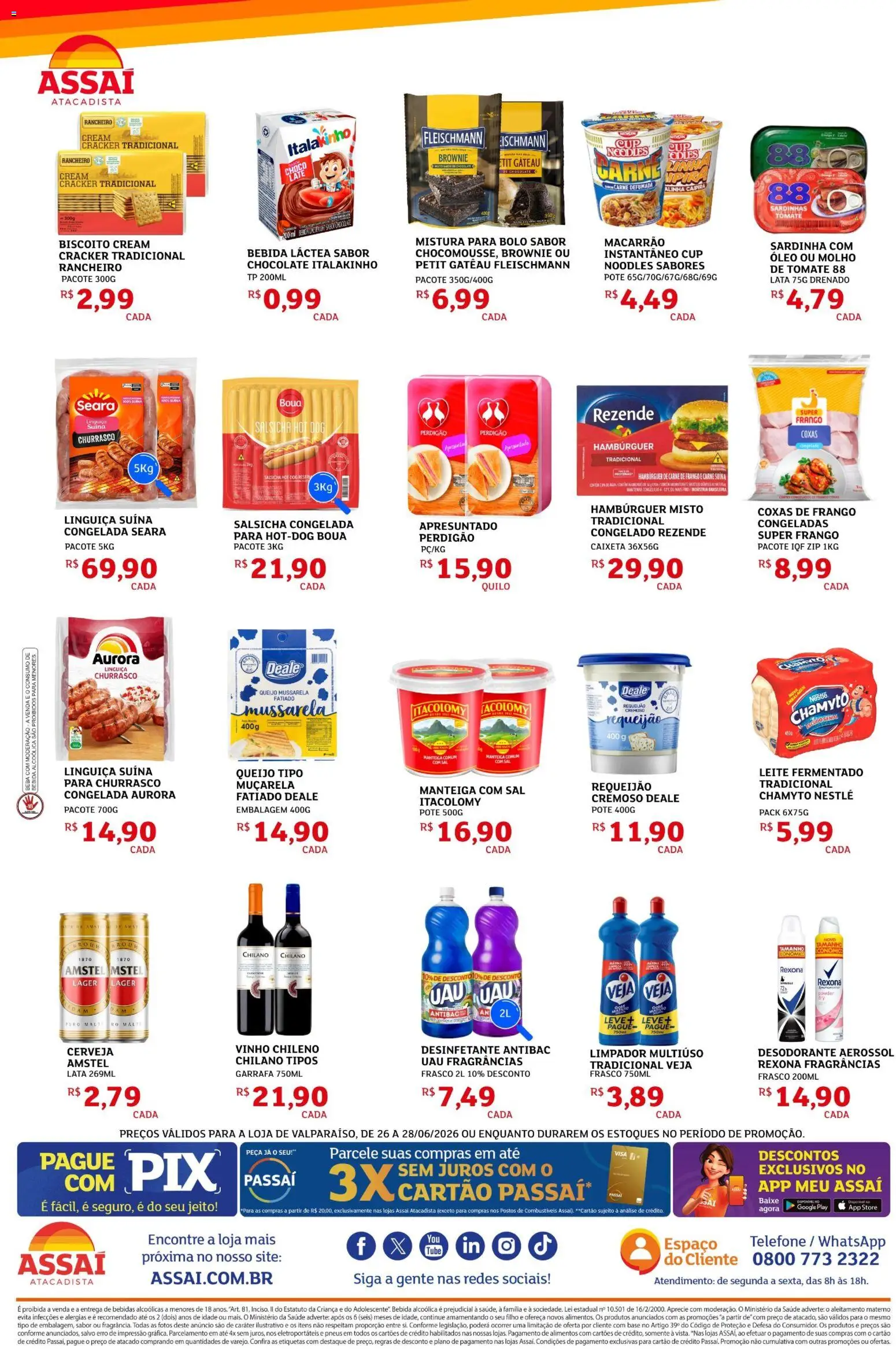 Assaí Atacadista Folheto - válido de 26/06/2026 | Página: 2 | Produtos: Limpador multiuso, Leite, Carne de frango, Requeijão