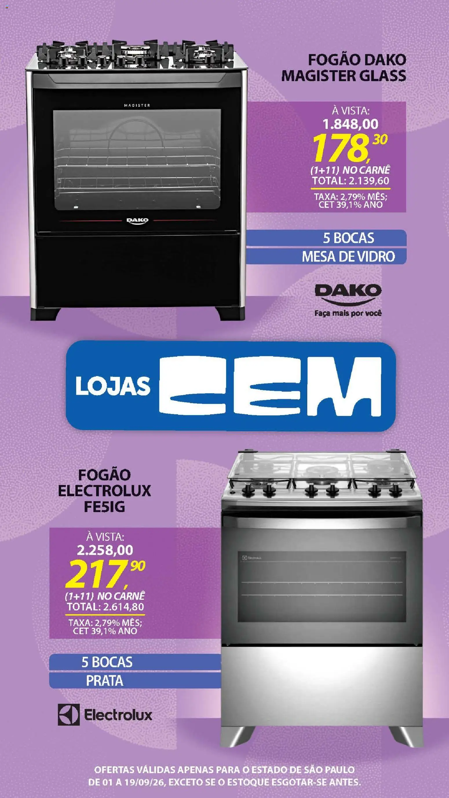 Lojas Cem Folheto - válido de 01/09/2026 | Página: 54 | Produtos: Fogão, Mesa, Faca, Carne