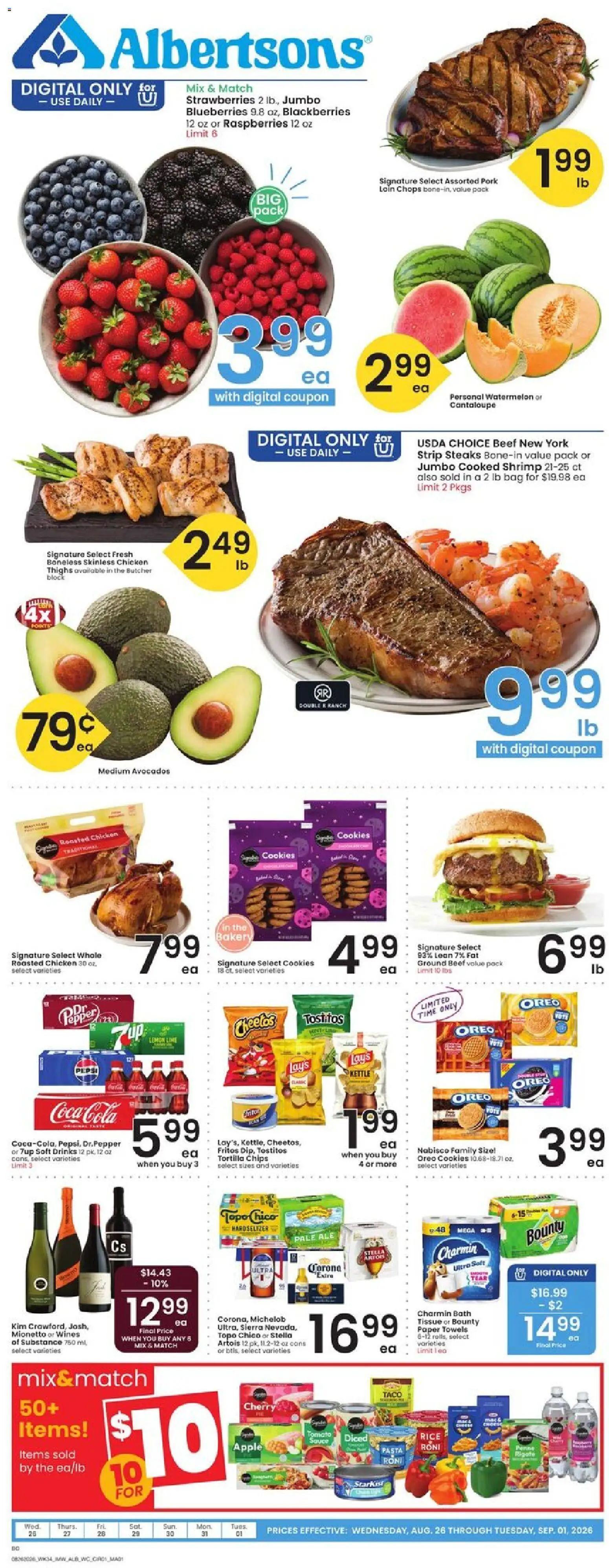 Albertsons Weekly Ad - valid from 08/26/2026 | Page: 1 | Products: Pork loin, Strawberries, Chicken thighs, Kettle