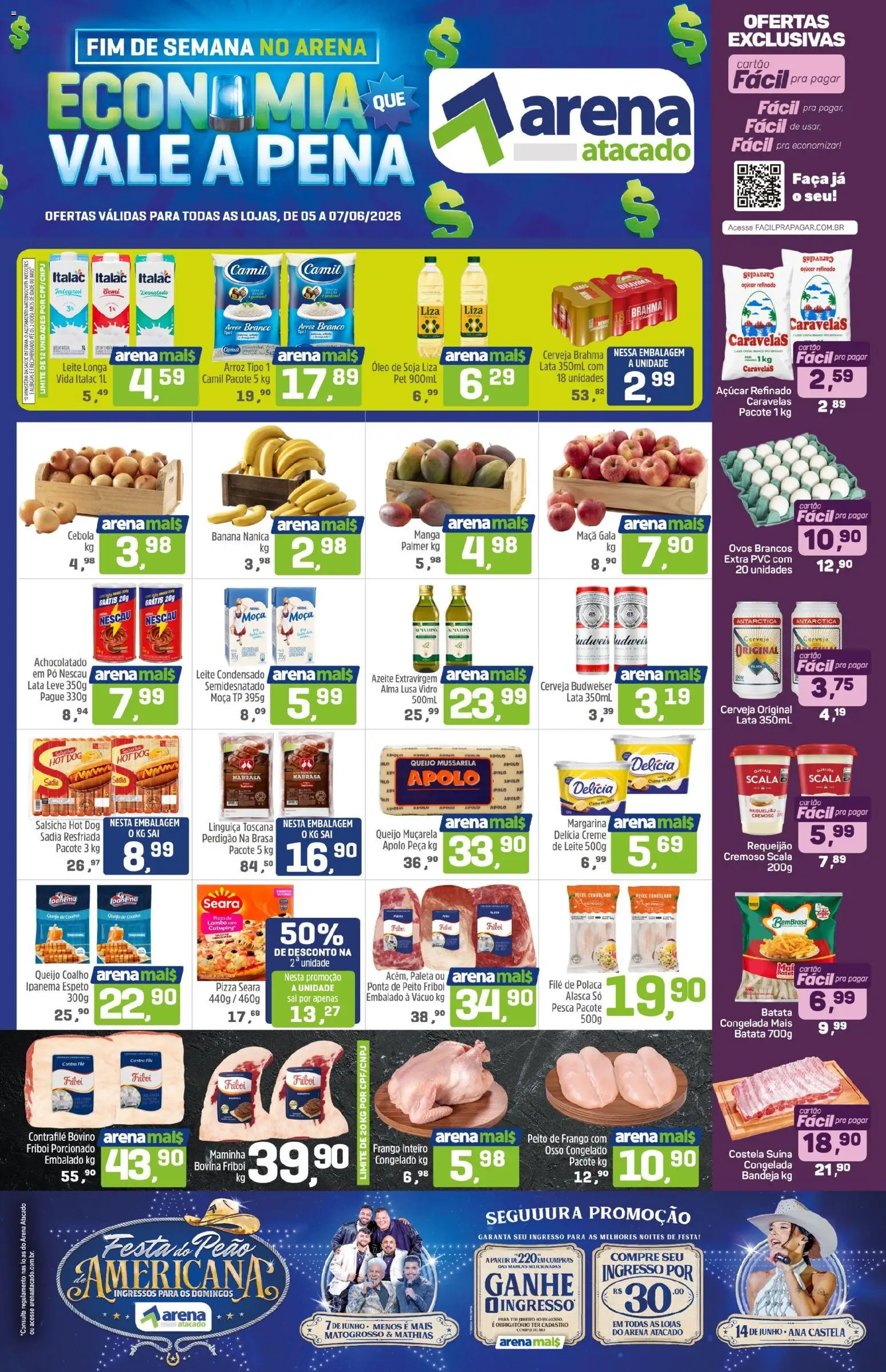 Arena Atacado Folheto - válido de 05.06.2026 | Página: 1 | Produtos: Queijo coalho, Peixe, Requeijão, Peito de frango