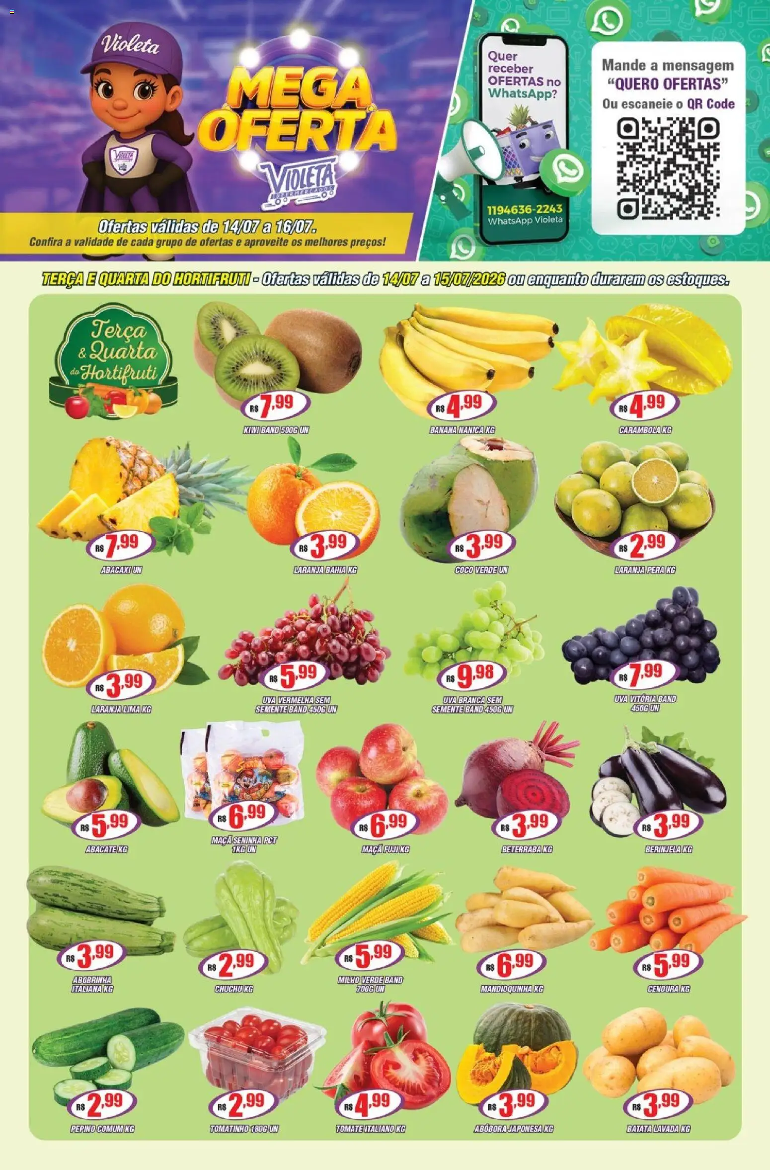 Violeta Supermercados Folheto - válido de 14/07/2026 | Página: 1 | Produtos: Coco, Abóbora, Beterraba, Batata