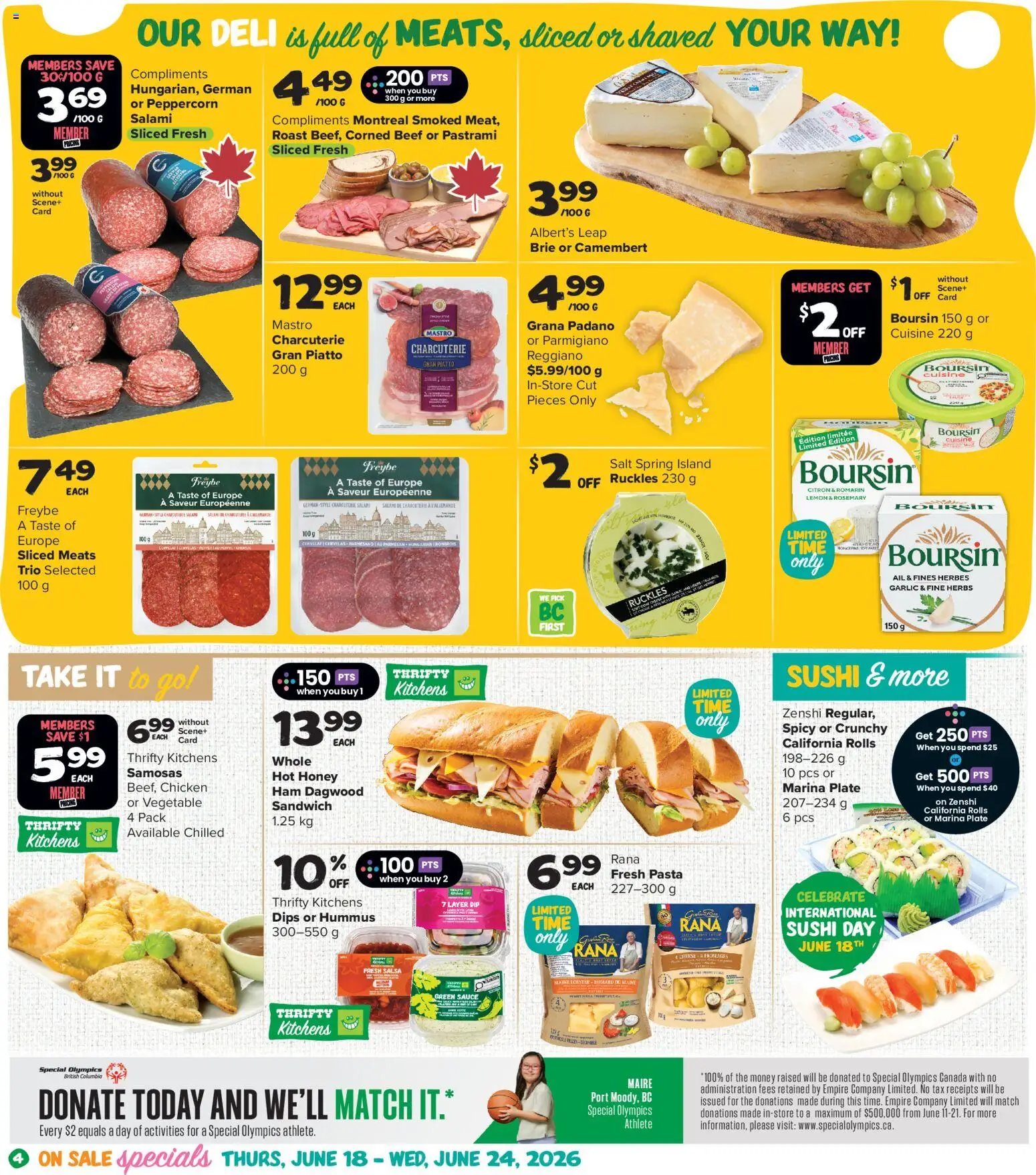 Thrifty Foods flyer valid from 18.06.2026 | Page: 5 | Products: Beef, Cheese, Salami, Ham