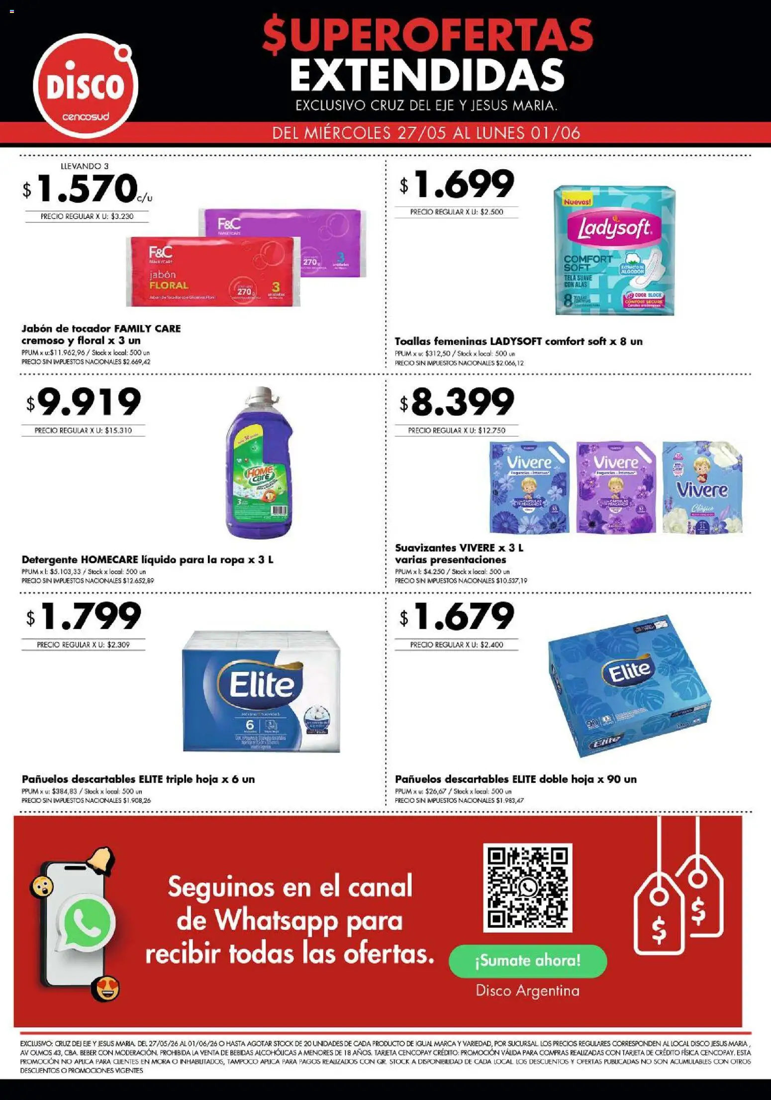 Disco - Superofertas extendidas - Cruz del Eje y Jesus Maria │ válido desde el 26.05.2026 | Página: 5 | Productos: Algodón, Disco, Jabón, Ropa
