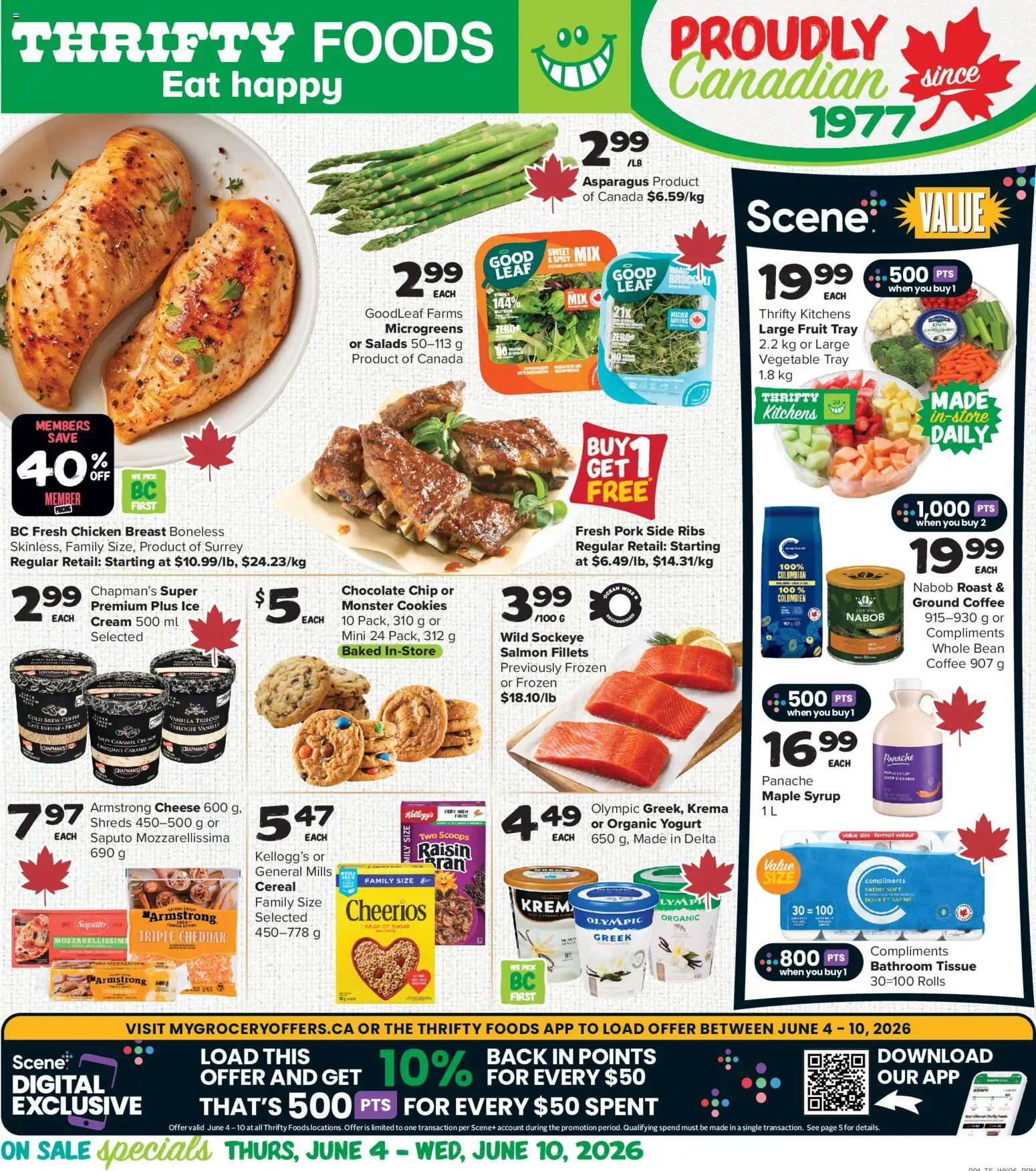 Thrifty Foods flyer valid from 04.06.2026 | Page: 1 | Products: Cream, Cheese, Chicken, Pork