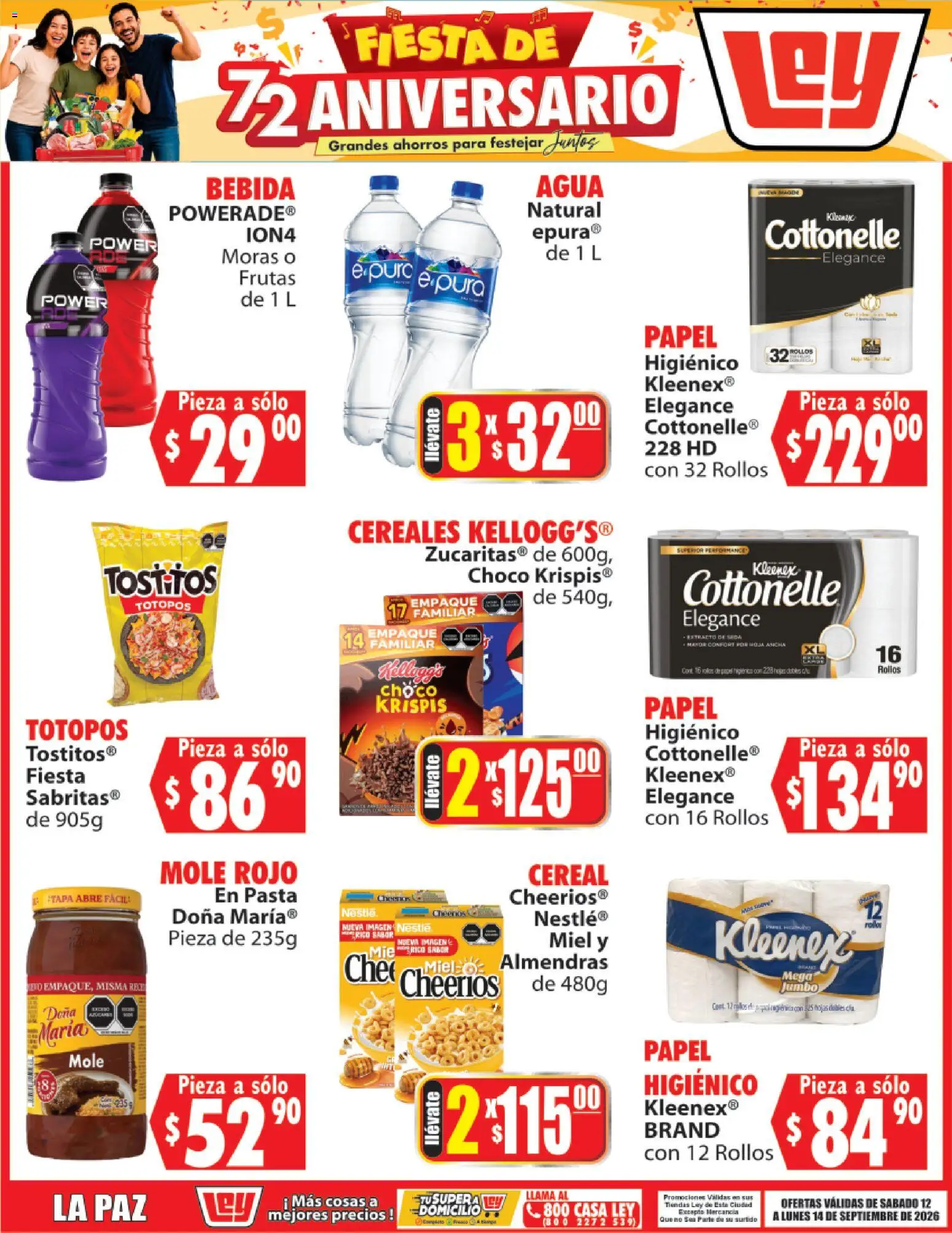 Nuevas ofertas de Casa Ley válidas en toda la República Mexicana desde el 12/09/2026. ¡Encuentra las mejores ofertas en Casa Ley folleto Fiesta de 72 aniversario! | Página: 3 | Productos: Agua, Cereales, Pasta, Totopos