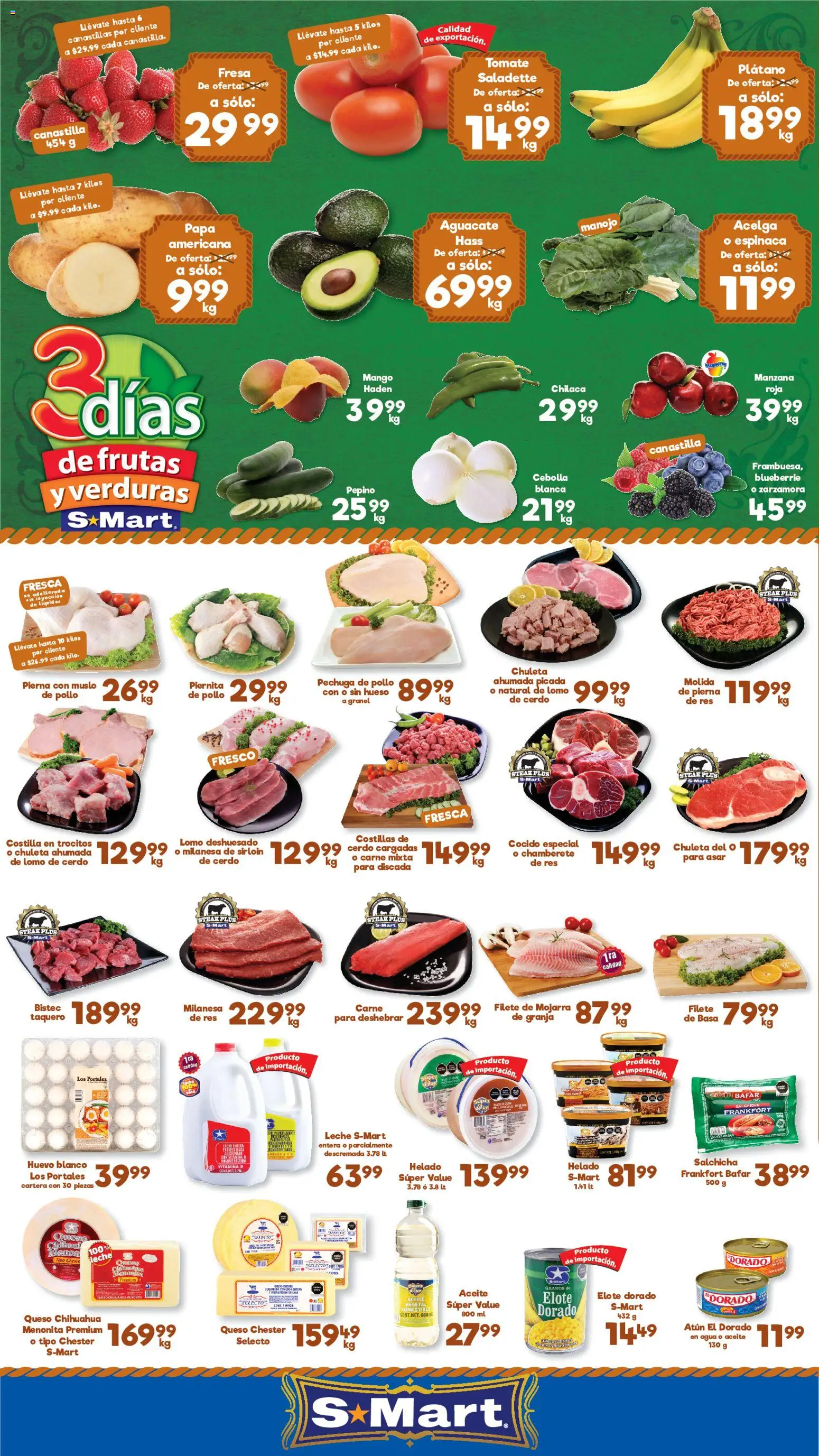 Nuevas ofertas de S-Mart válidas en toda la República Mexicana desde el 07/07/2026. ¡Encuentra las mejores ofertas en S-Mart folleto Juárez! | Página: 1 | Productos: Milanesa, Atún, Tomate, Mango