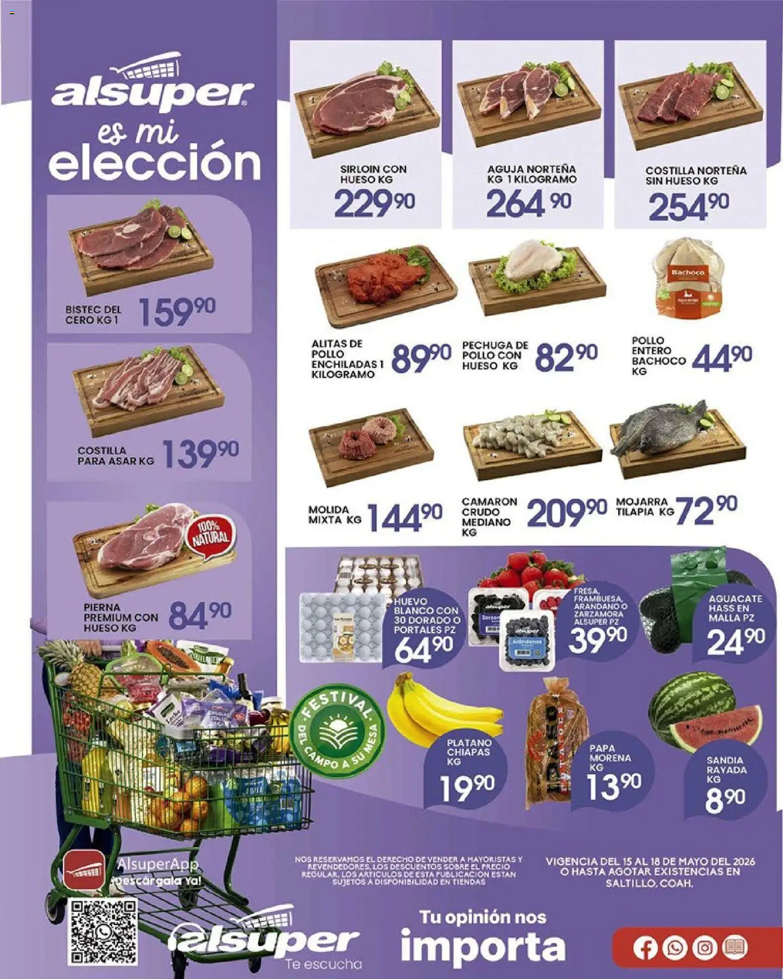 Nuevas ofertas de Alsuper válidas en toda la República Mexicana desde el 15.05.2026. ¡Encuentra las mejores ofertas en Alsuper folleto SALTILLO! | Página: 1 | Productos: Papa, Huevo, Malla, Sobre