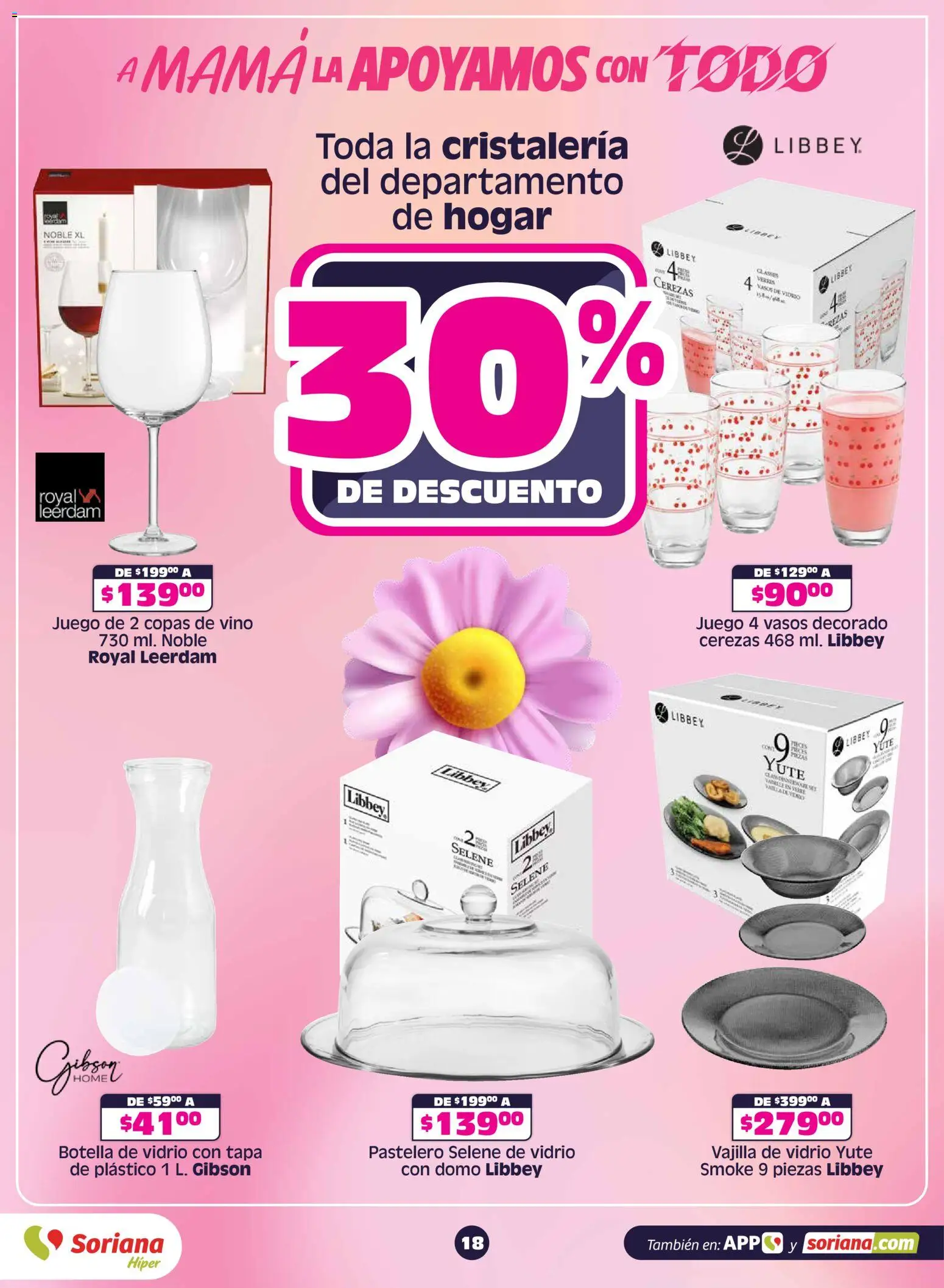 Nuevas ofertas de Soriana válidas en toda la República Mexicana desde el 30.04.2026. ¡Encuentra las mejores ofertas en Soriana A mamá la apoyamos con todo Híper Nacional! | Página: 19 | Productos: Cerezas, Botella, Vino, Vasos