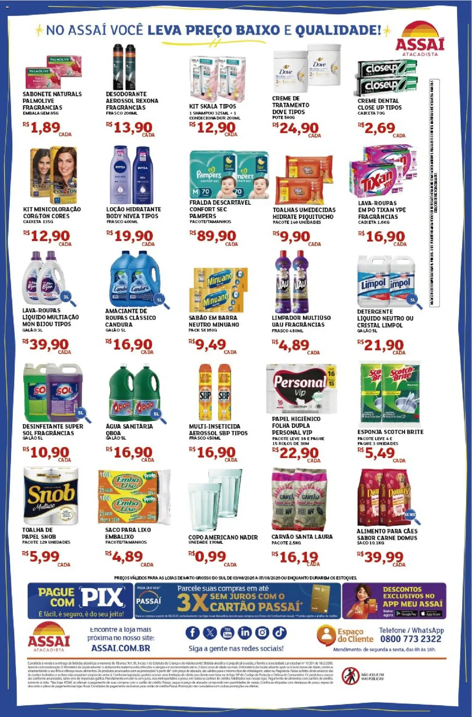 Assaí Atacadista Folheto - válido de 03/08/2026 | Página: 4 | Produtos: Pampers, Kit skala, Rexona, Creme dental