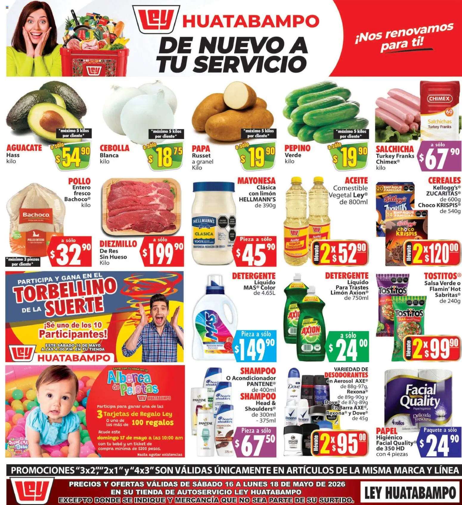 Nuevas ofertas de Casa Ley válidas en toda la República Mexicana desde el 16.05.2026. ¡Encuentra las mejores ofertas en Casa Ley folleto Huatabampo! | Página: 1 | Productos: Detergente, Papa, Papel higiénico, Acondicionador