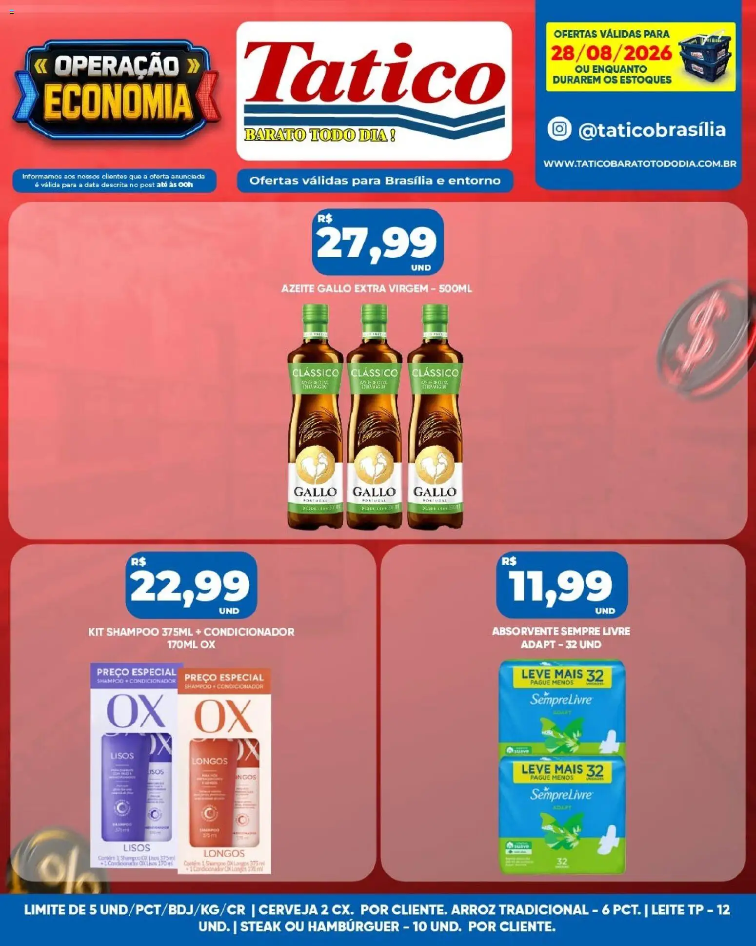 Tatico Folheto - válido de 28/08/2026 | Página: 12 | Produtos: Condicionador, Leite, Azeite, Absorvente