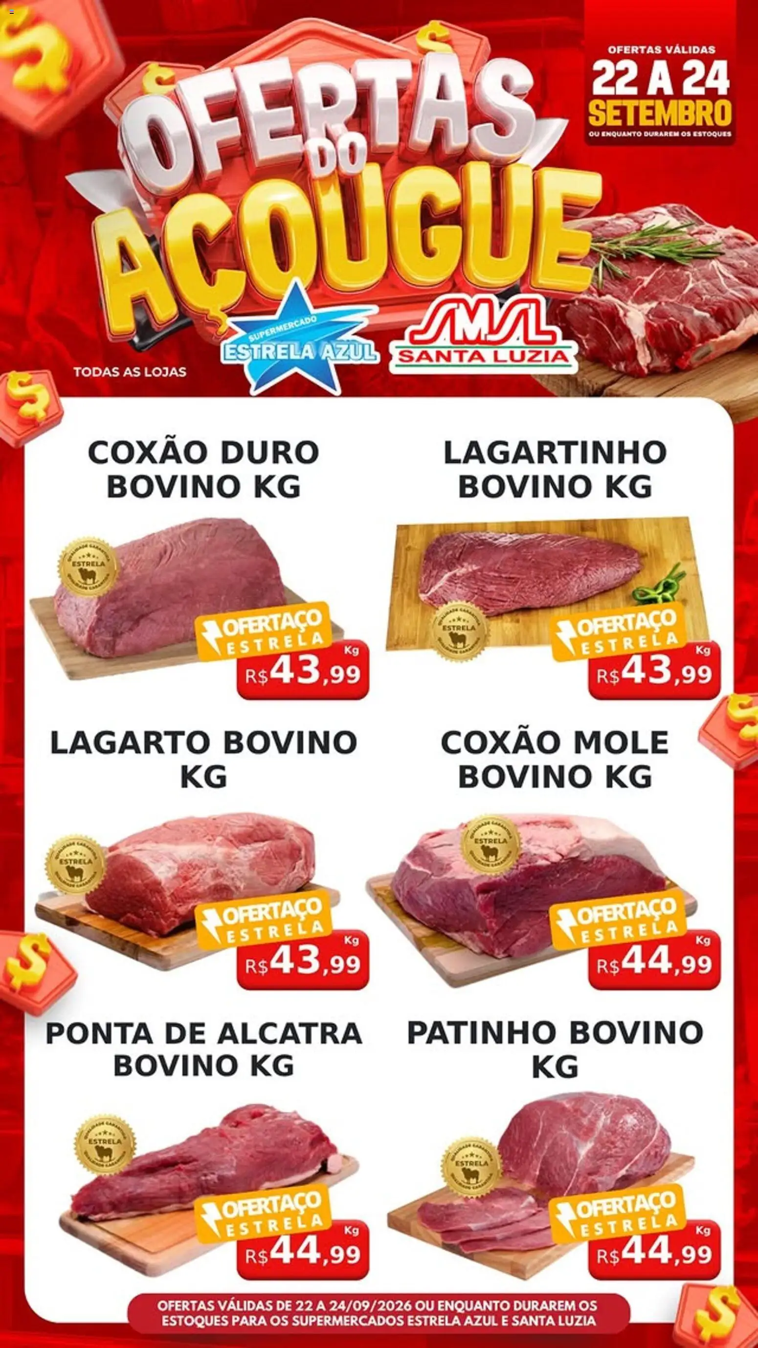 Estrela Azul Folheto - válido de 22/09/2026 | Página: 3 | Produtos: Coxão mole, Ponta de alcatra, Coxão duro, Alcatra