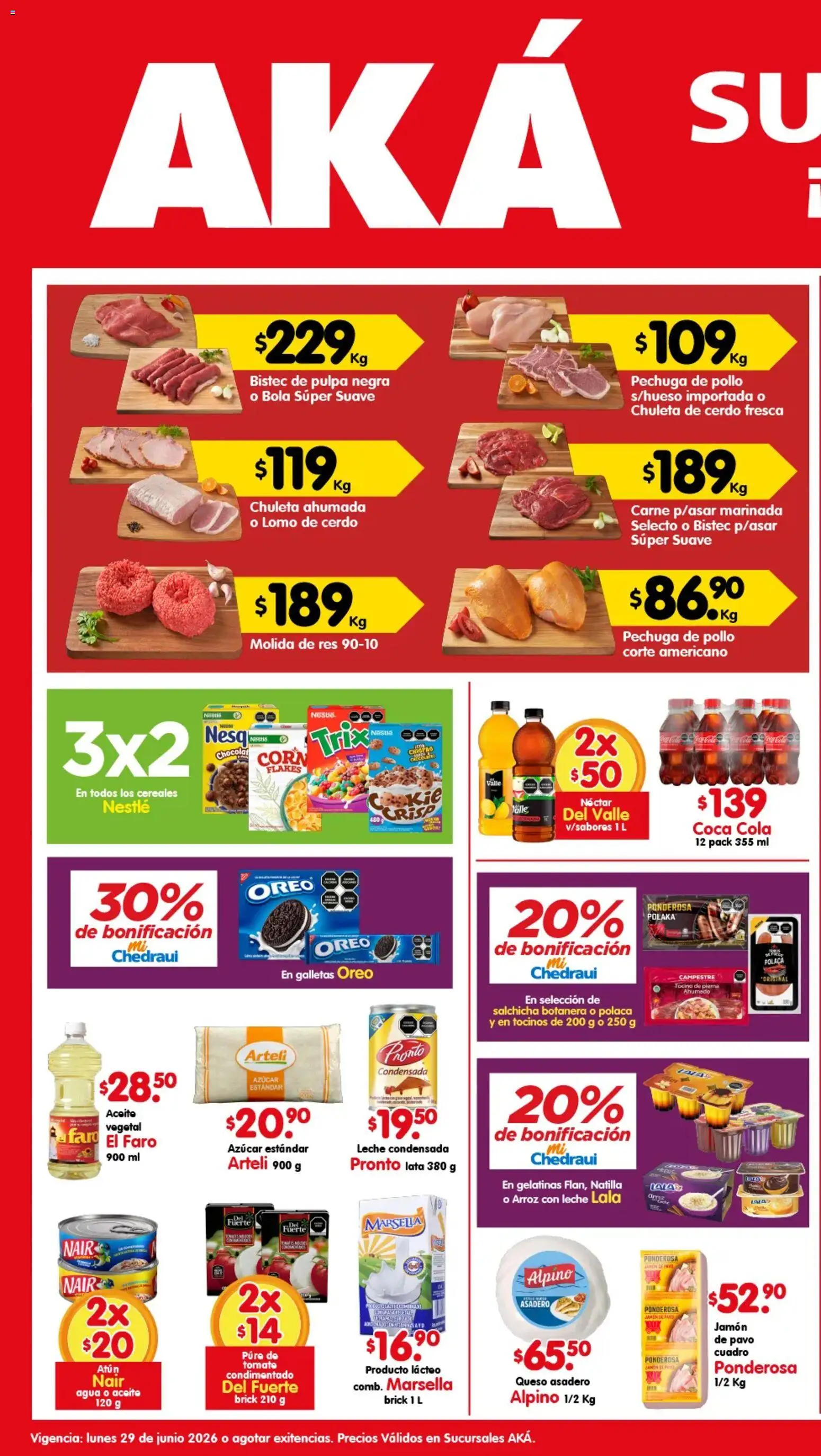 Nuevas ofertas de Arteli válidas en toda la República Mexicana desde el 29/06/2026. ¡Encuentra las mejores ofertas en Arteli folleto Aká Super Bodega! | Página: 1 | Productos: Agua, Queso, Cerdo, Cereales