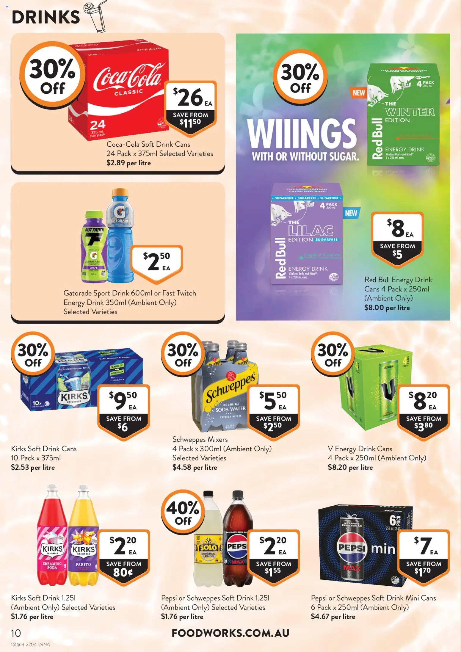 Foodworks catalogue - valid from 22.04.2026 | Page: 10 | Products: Energy drink, Pepsi, Water, Lemon