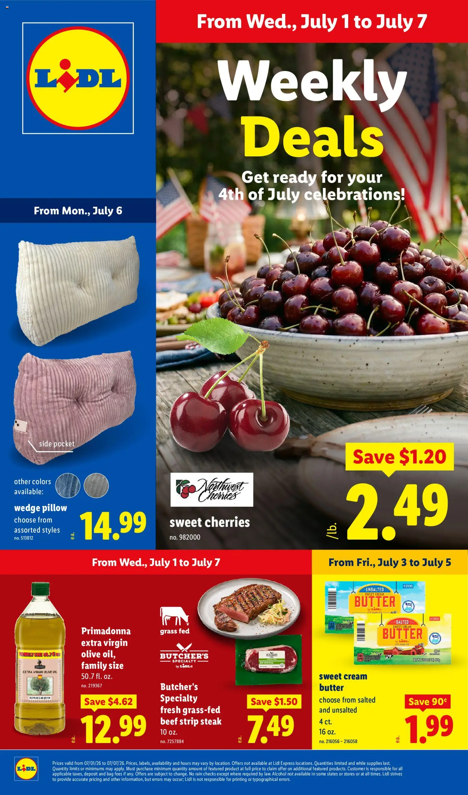 Lidl Weekly Ad - valid from 07/01/2026 | Page: 1 | Products: Pillow, Cherries, Oil, Beef