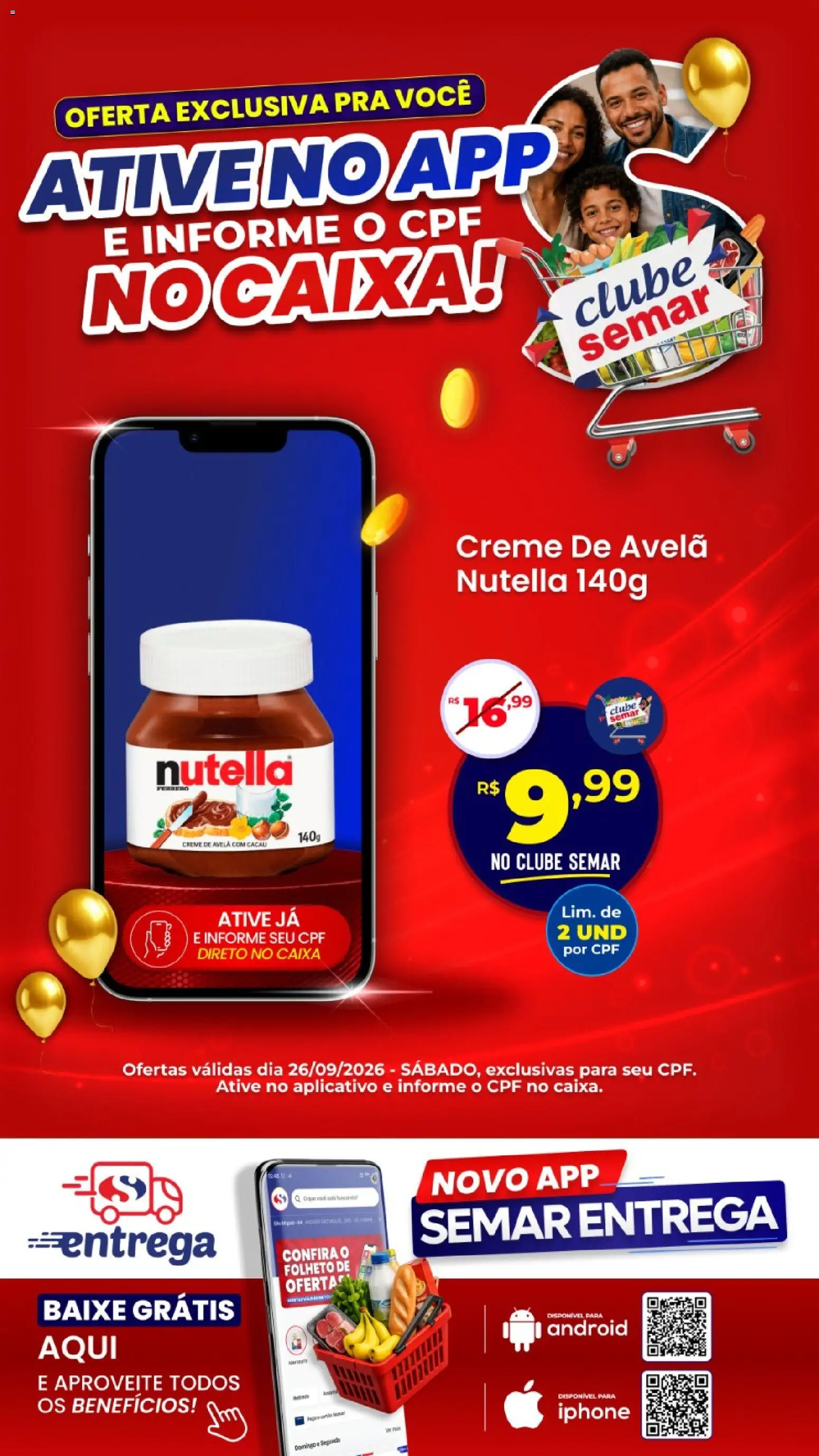 Semar Supermercado Folheto - válido de 26/09/2026 | Página: 1 | Produtos: Caixa, Creme, Nutella, Avelã