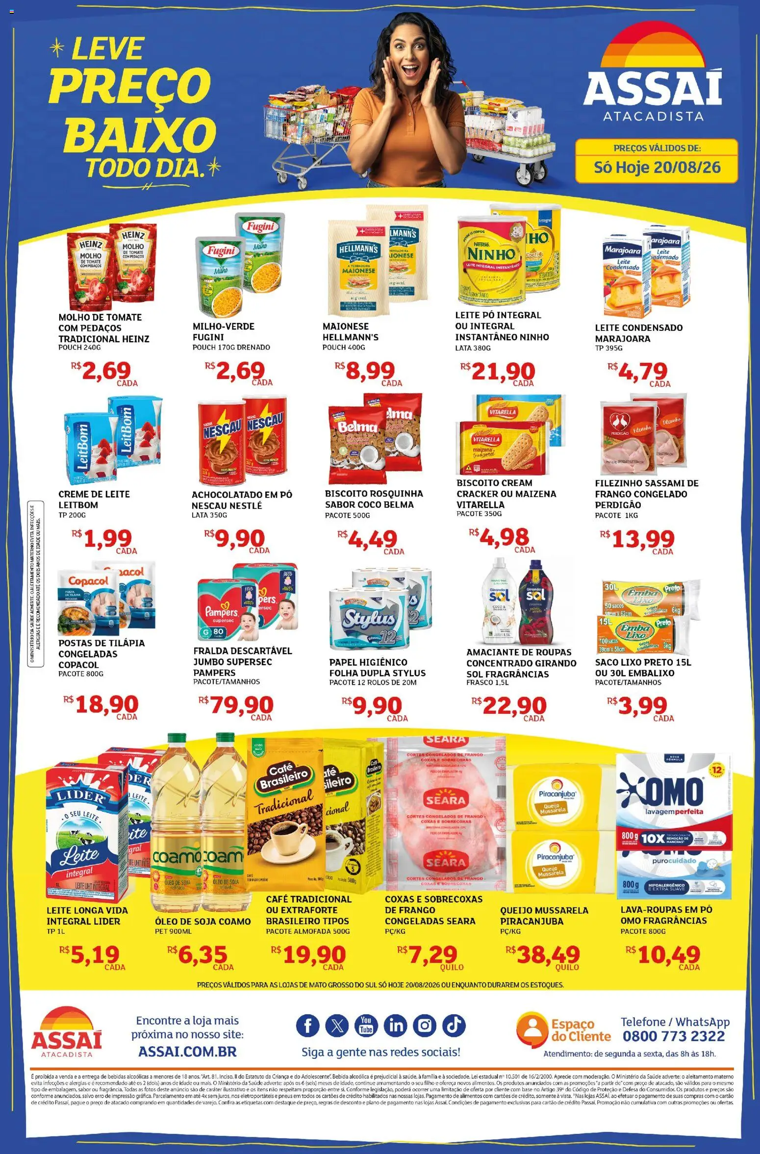 Assaí Atacadista Folheto - válido de 20/08/2026 | Página: 1 | Produtos: Pampers, Leite integral, Bebidas, Pneus
