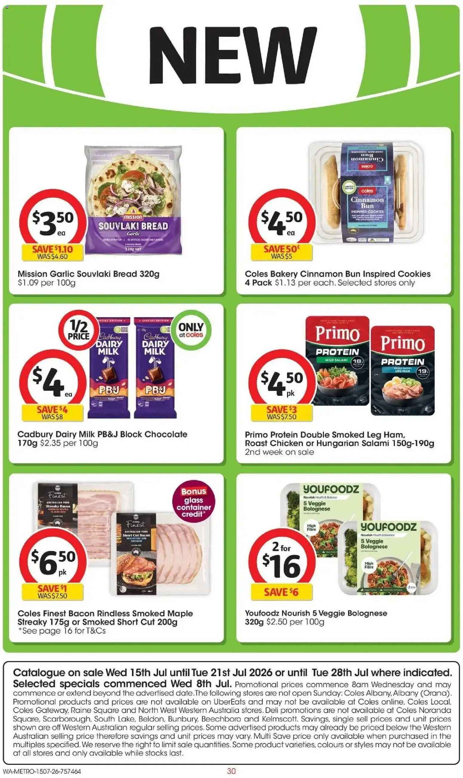 Coles catalogue - valid from 15/07/2026 | Page: 30 | Products: Bread, Salami, Pork, Cookies