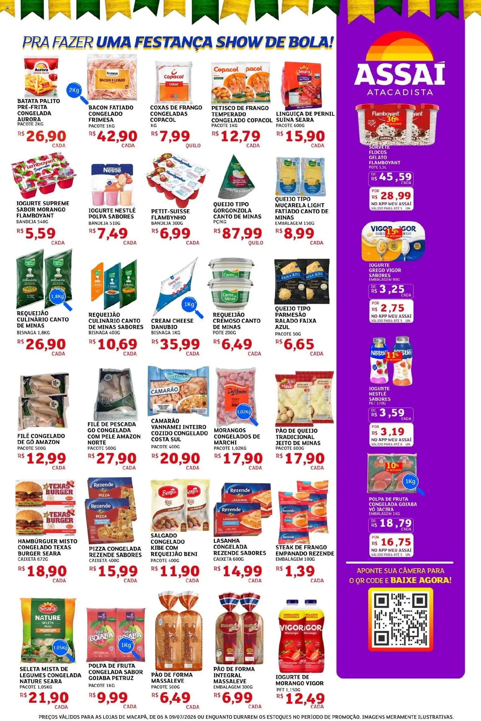 Assaí Atacadista Folheto - válido de 06/07/2026 | Página: 3 | Produtos: Goiaba, Pizza, Cream cheese, Sorvete