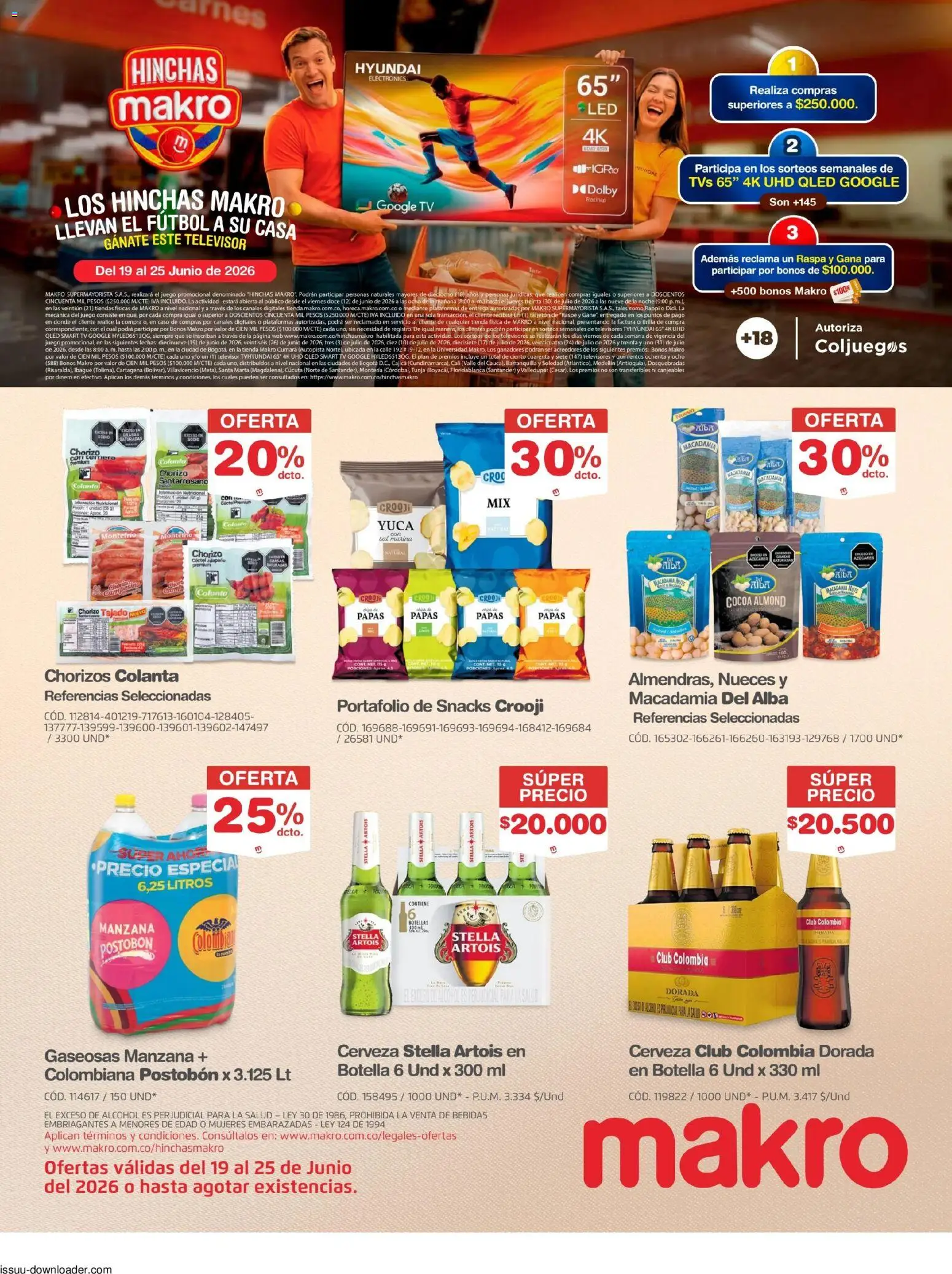 Makro revista - valida desde el 19/06/2026 | Página: 1 | Productos: Televisor, Chorizo, Papa, Cerveza