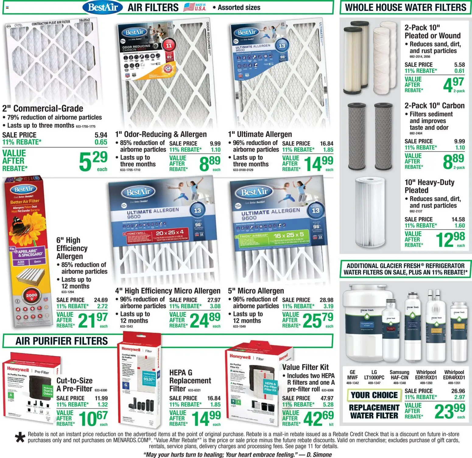 Menards Weekly Ad - valid from 07/23/2026 | Page: 12 | Products: Water Filter, Refrigerator, Air Filter, Air purifier
