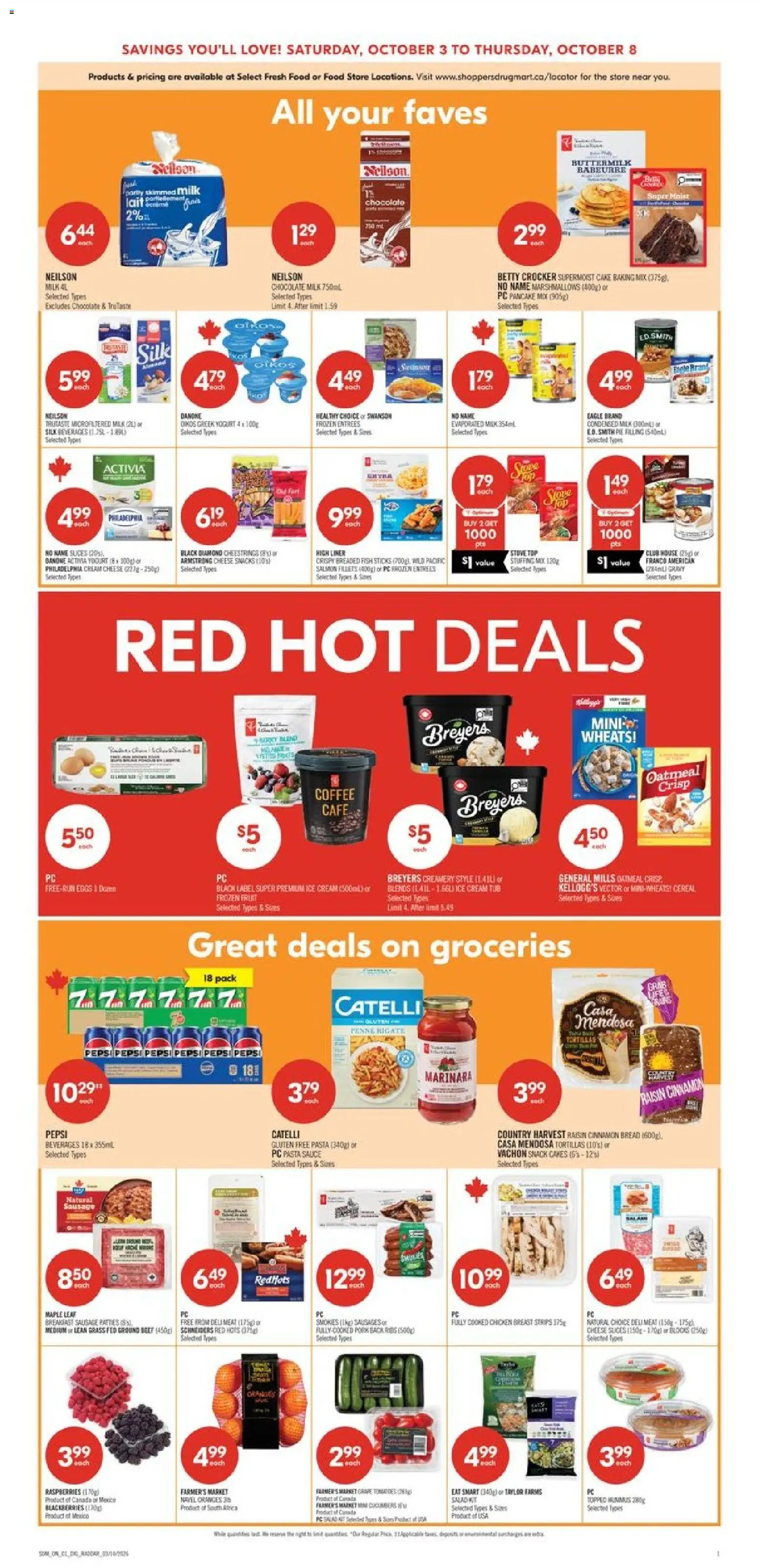 Shoppers flyer valid from Oct 3, 2026 | Page: 5 | Products: Fruit, Salmon, Coffee, Oranges