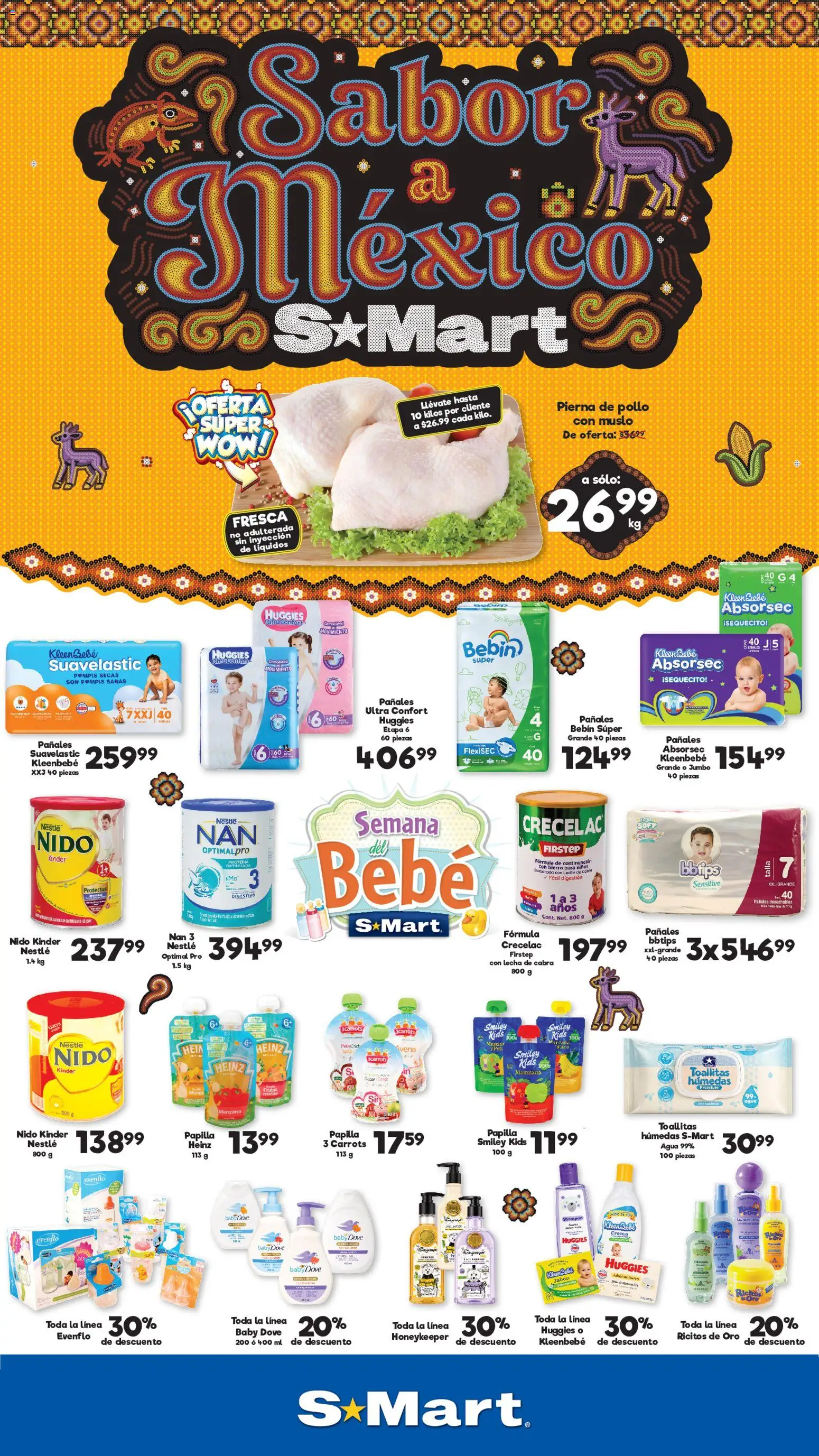 Nuevas ofertas de S-Mart válidas en toda la República Mexicana desde el 22/09/2026. ¡Encuentra las mejores ofertas en S-Mart folleto Ofertas de feria Juárez! | Página: 1 | Productos: Manzana, Agua, Pañales, Proteína