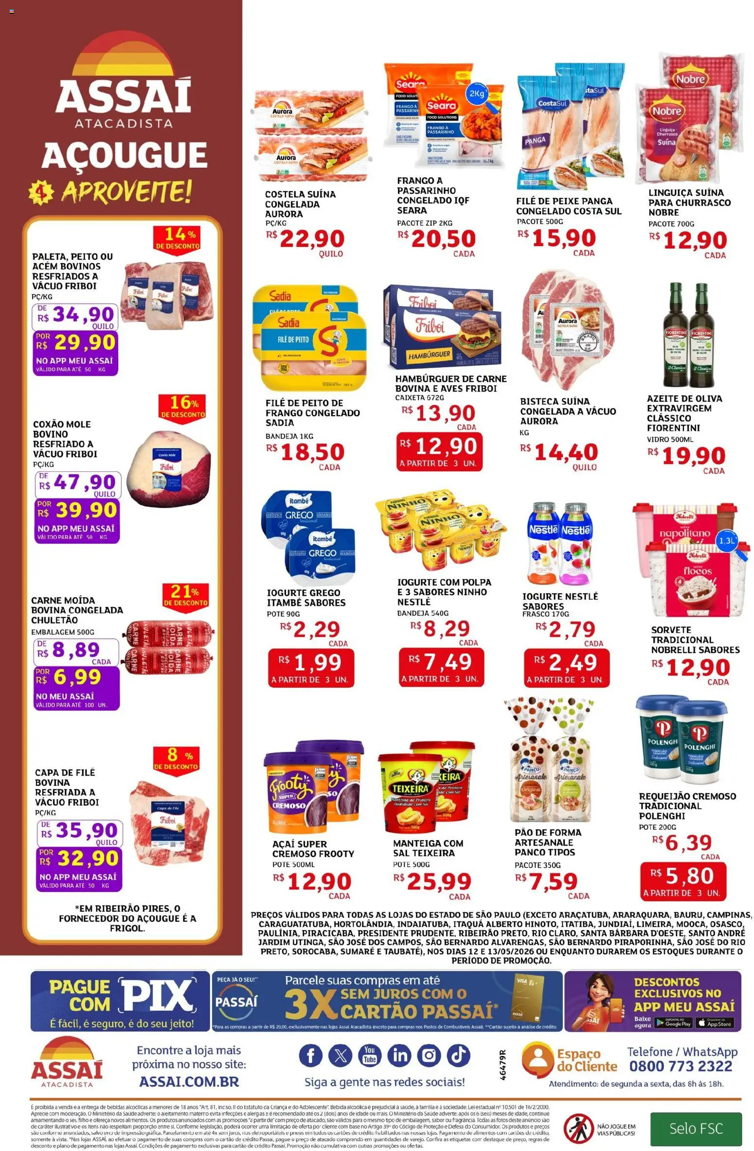 Assaí Atacadista Folheto - válido de 12.05.2026 | Página: 2 | Produtos: Base, Carne, Flocos, Telefone