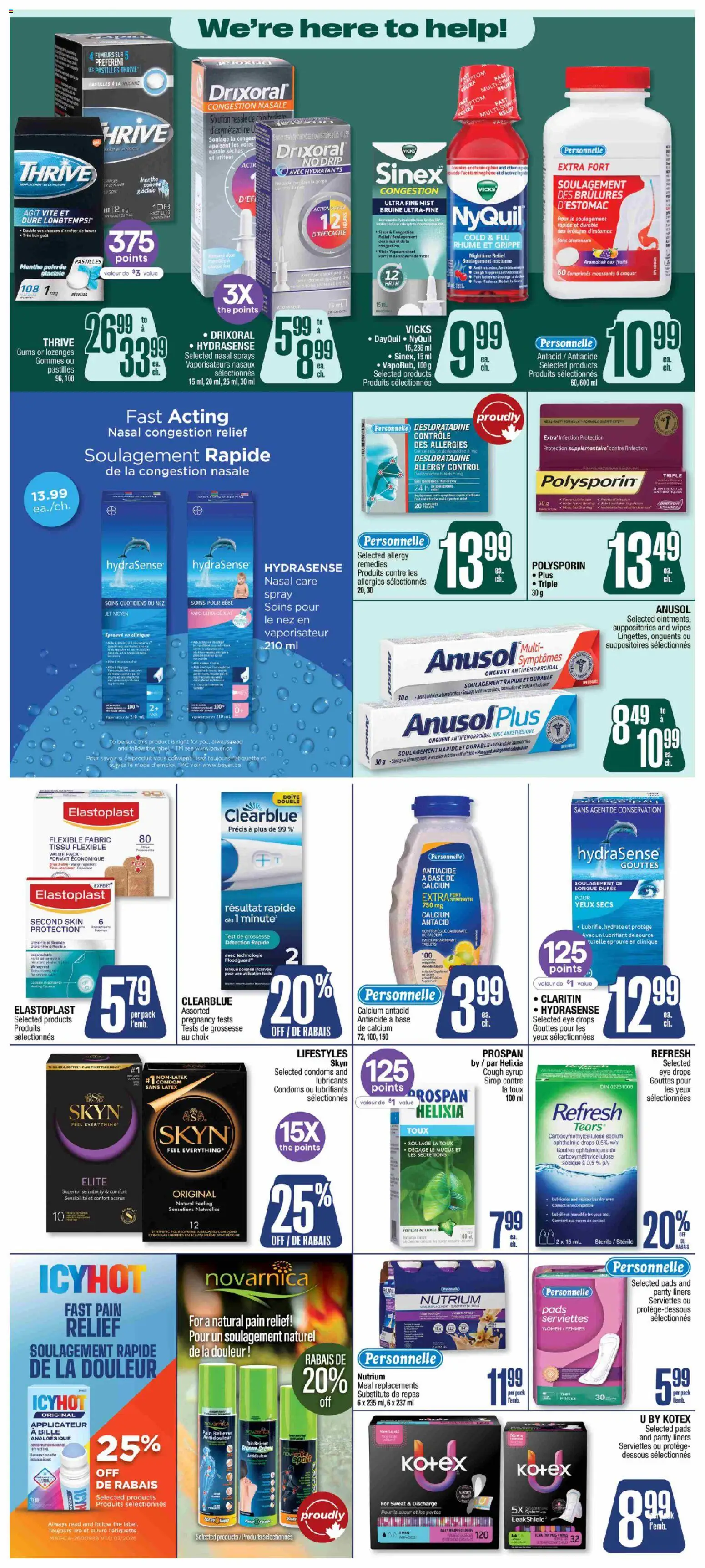 Jean Coutu flyer valid from Oct 1, 2026 | Page: 3 | Products: Cream, Condoms, Cough syrup, Panty liners
