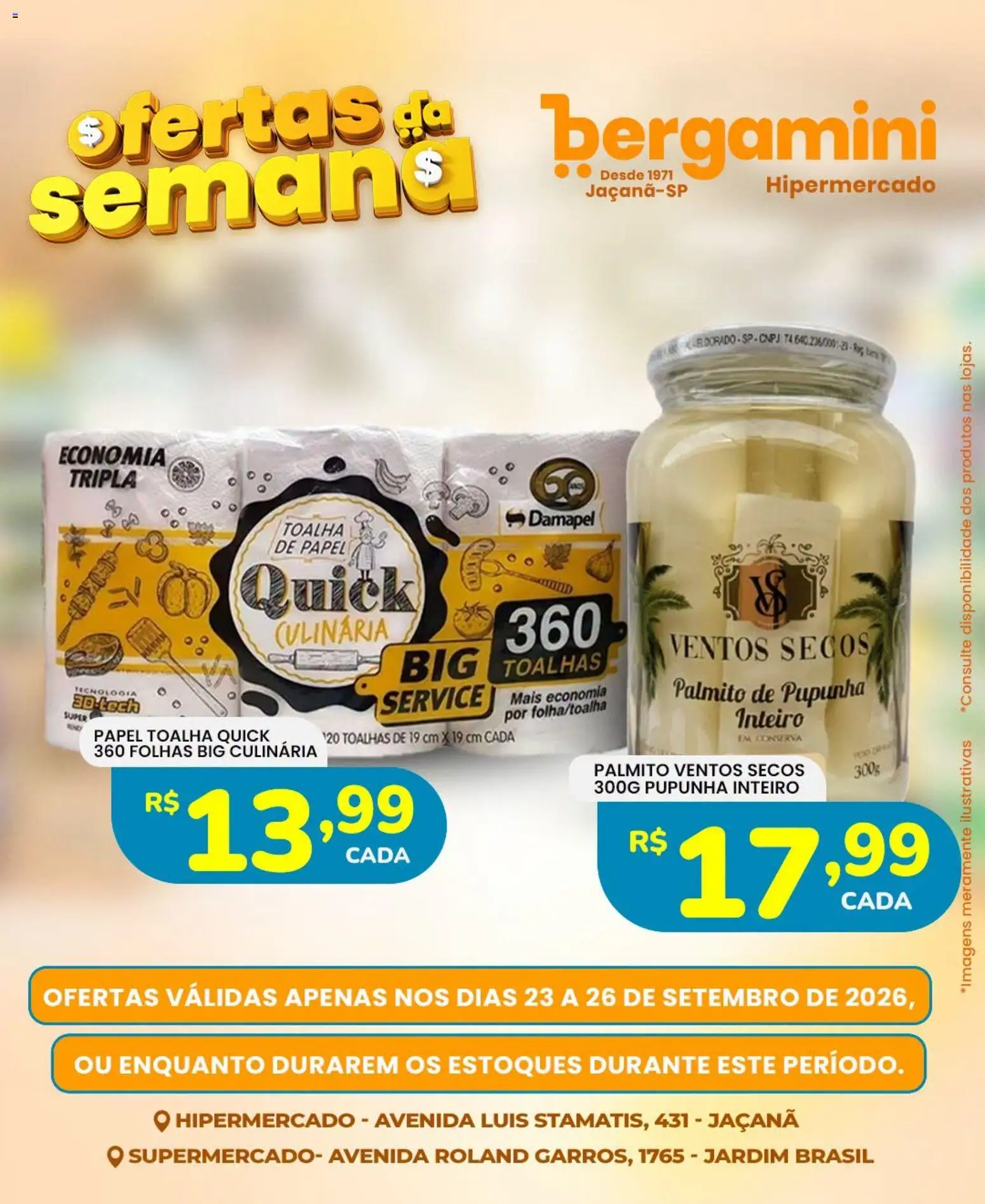 Supermercado Bergamini Folheto - válido de 23/09/2026 | Página: 21 | Produtos: Papel toalha, Pupunha, Palmito