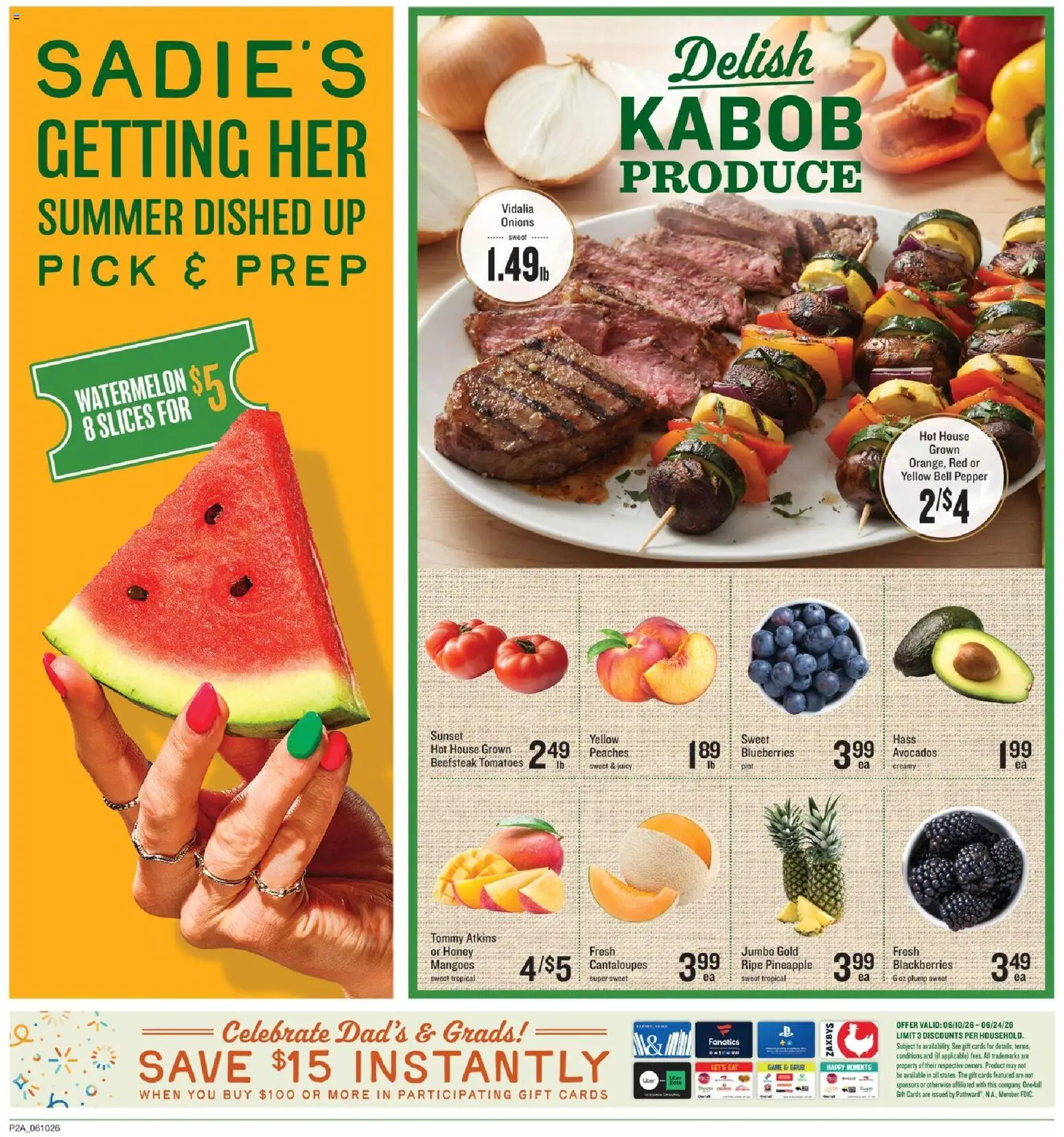 Lowes Foods Weekly Ad - valid from 10.06.2026 | Page: 2 | Products: Peaches, Tomatoes, Pineapple, Watermelon