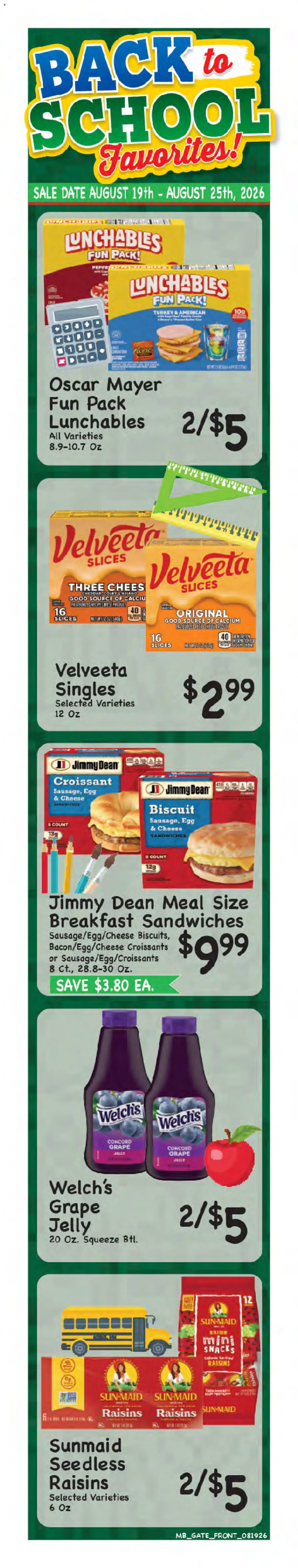 Market Basket Weekly Ad - valid from 08/19/2026 | Page: 1 | Products: Turkey, Raisins, Date, Snacks