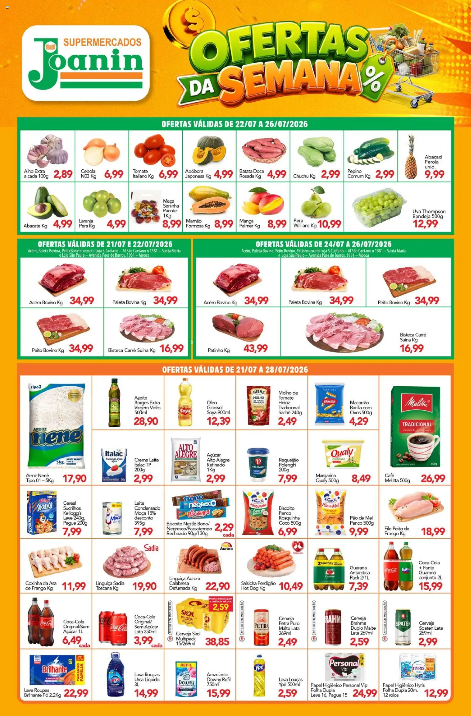 Supermercados Joanin Folheto - válido de 21/07/2026 | Página: 1 | Produtos: Coco, Fanta, Linguiça, Creme
