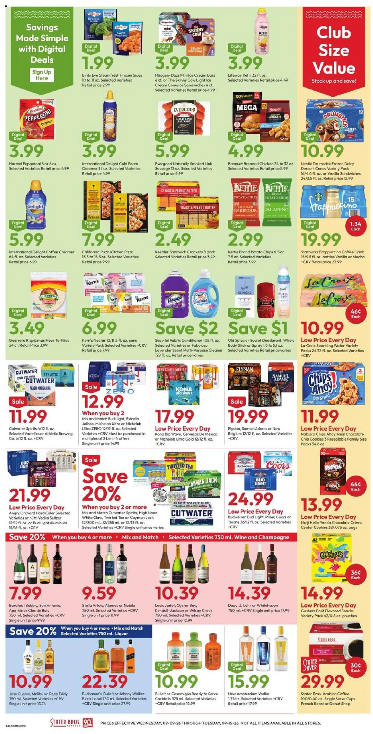 Stater Bros Weekly Ad - valid from 09/09/2026 | Page: 3 | Products: Broccoli, Conditioner, Ice cream, Sausage
