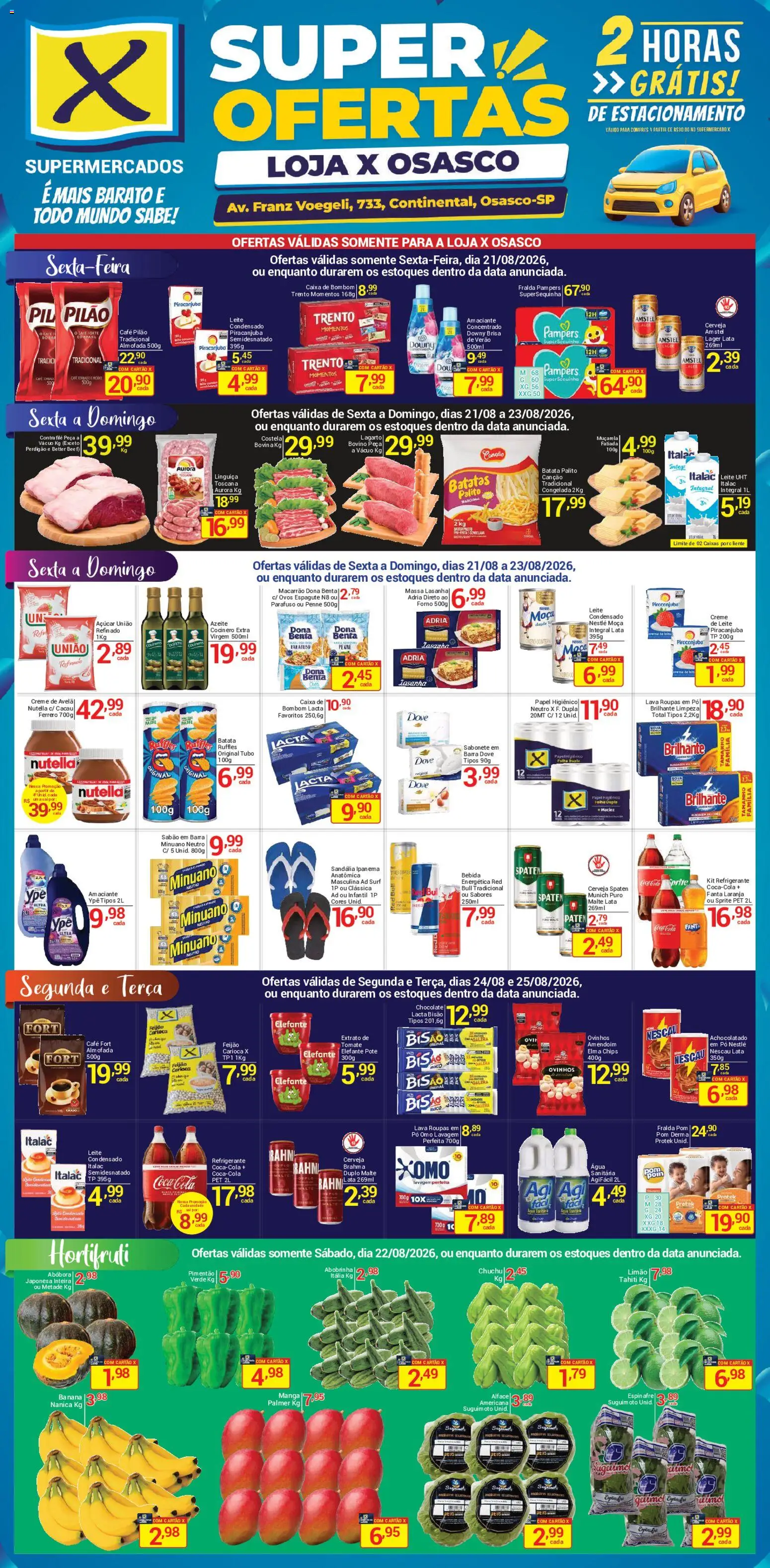 X Supermercados Folheto - válido de 21/08/2026 | Página: 1 | Produtos: Abóbora, Massa, Refrigerante, Avelã