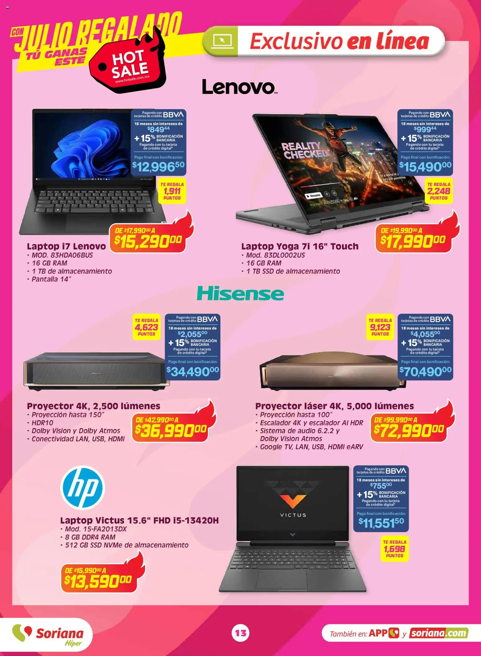 Nuevas ofertas de Soriana válidas en toda la República Mexicana desde el 25.05.2026. ¡Encuentra las mejores ofertas en Soriana Hot Sale Híper Nacional! | Página: 13 | Productos: Proyector, Audio, Té