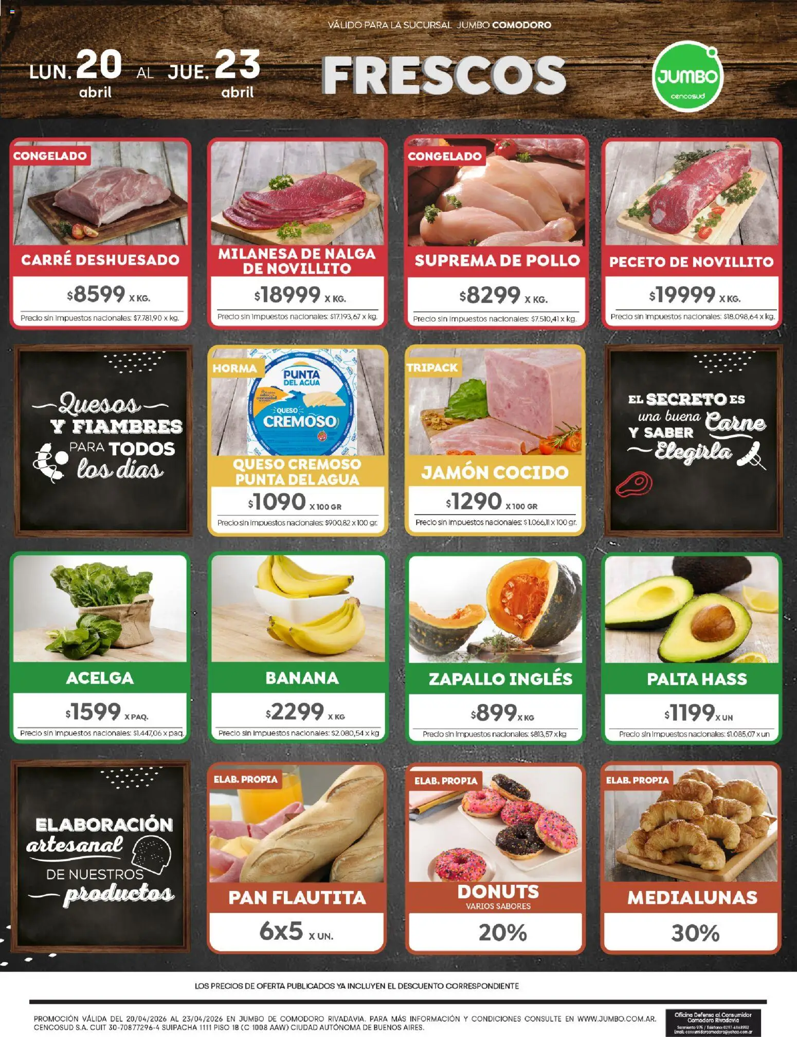 Jumbo - Ofertas | Comodoro │ válido desde el 20.04.2026 | Página: 1 | Productos: Pollo, Banana, Milanesa, Jamón cocido