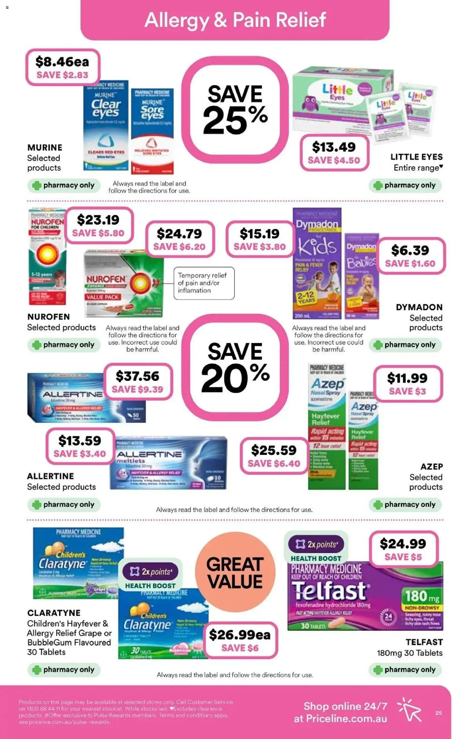 Priceline Pharmacy catalogue Murray Bridge - 24/09/2026 > weekly / monthly specials | Page: 25 | Products: Nasal spray, Tablets, Pain relief, Allergy